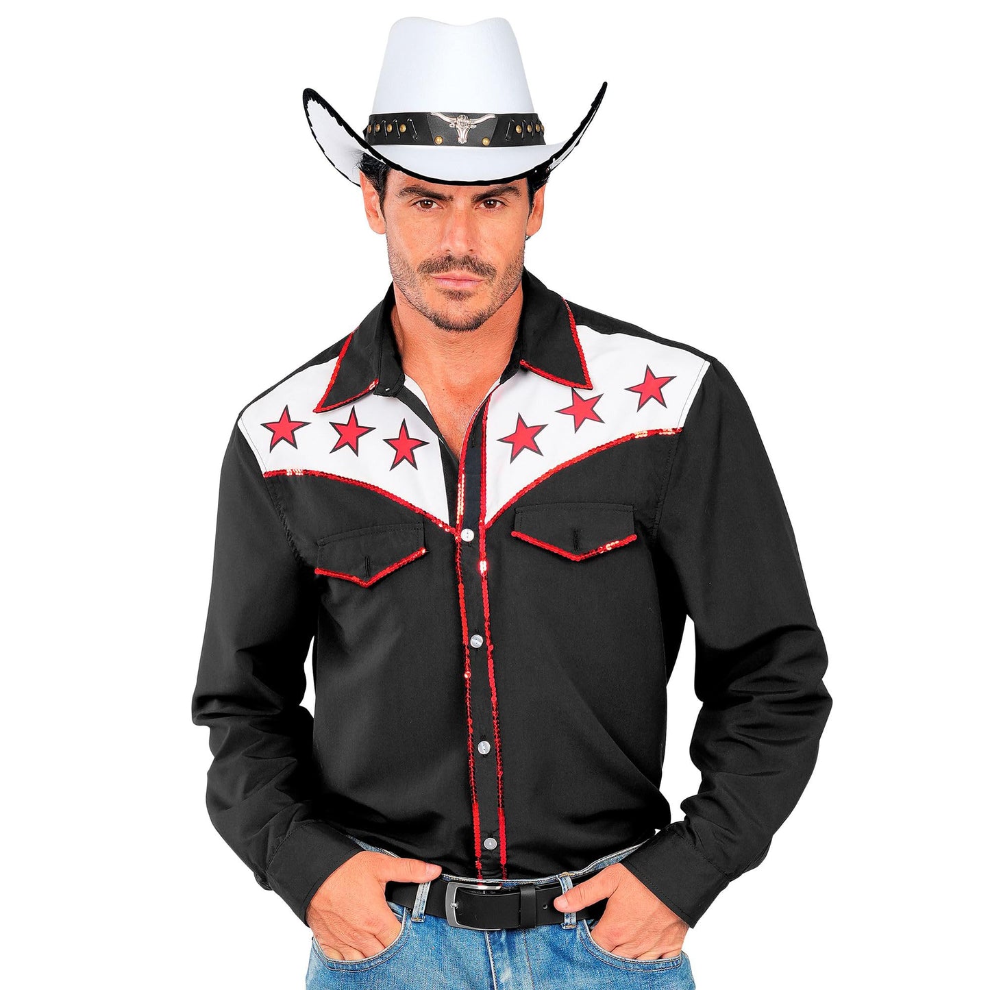 Rodeo Western Cowboy Hemd, S-M Schwarz