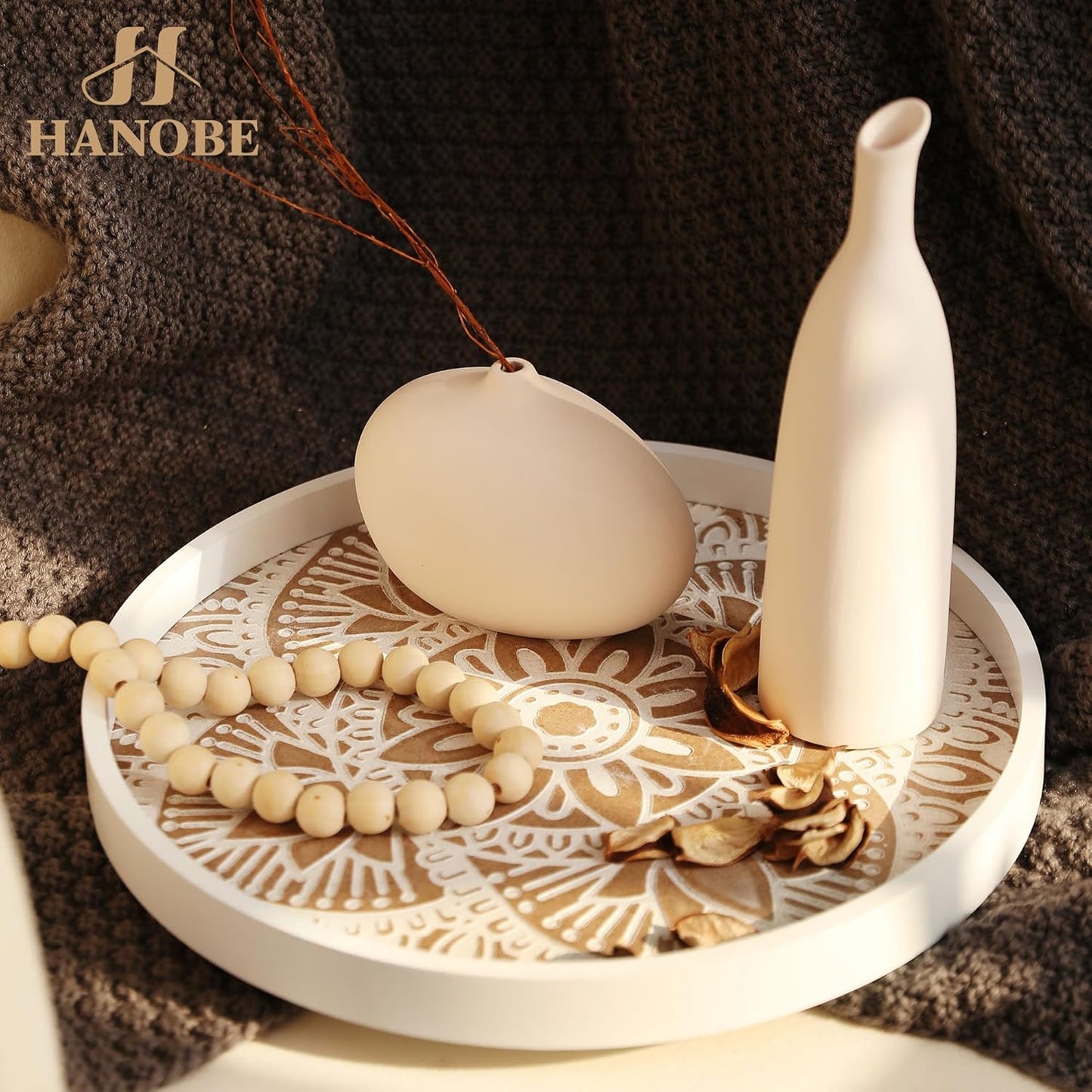 Rundes Vintage-Dekotablett, 30 cm Weiss