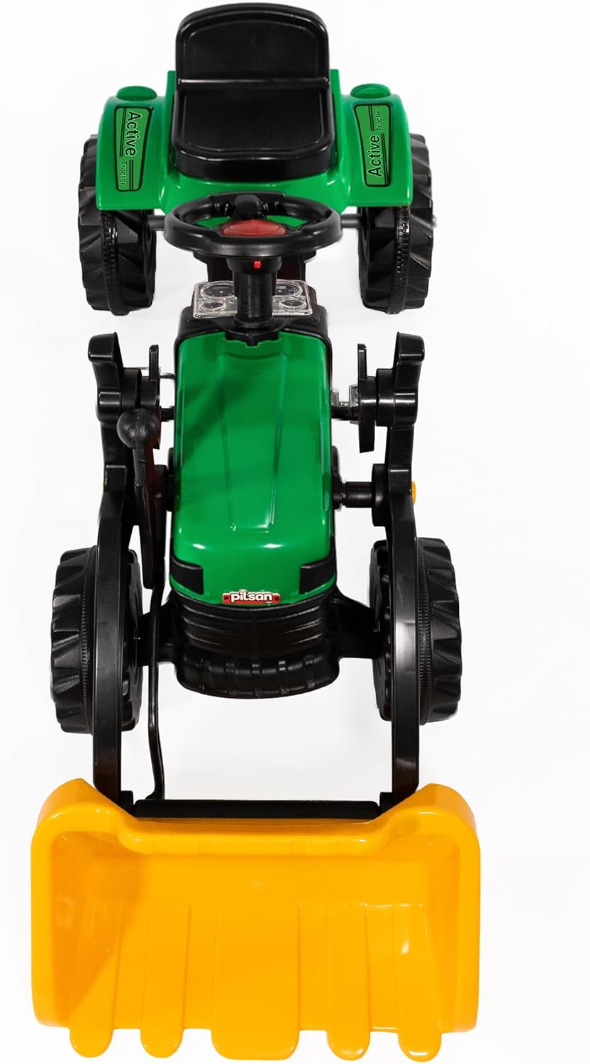 Kinder-Trettraktor mit Hupe, Grün mit Frontlader