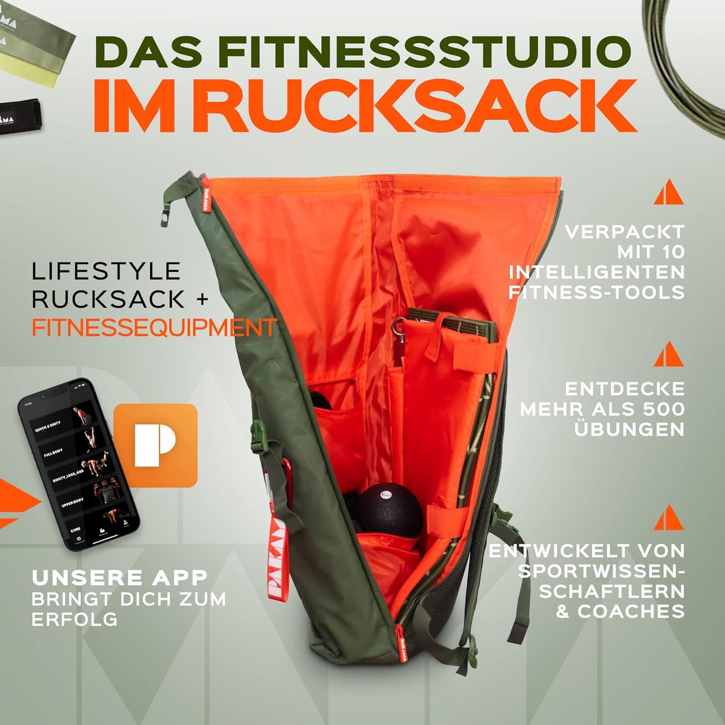 Sports Bag 2.0 Fitnessstudio-Rucksack-Set (10-teilig), Gotham Green 45 Zentimeter