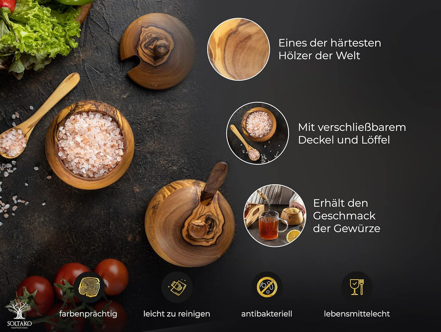 Salz- & Zuckerdose mit Löffel, Mit Löffel