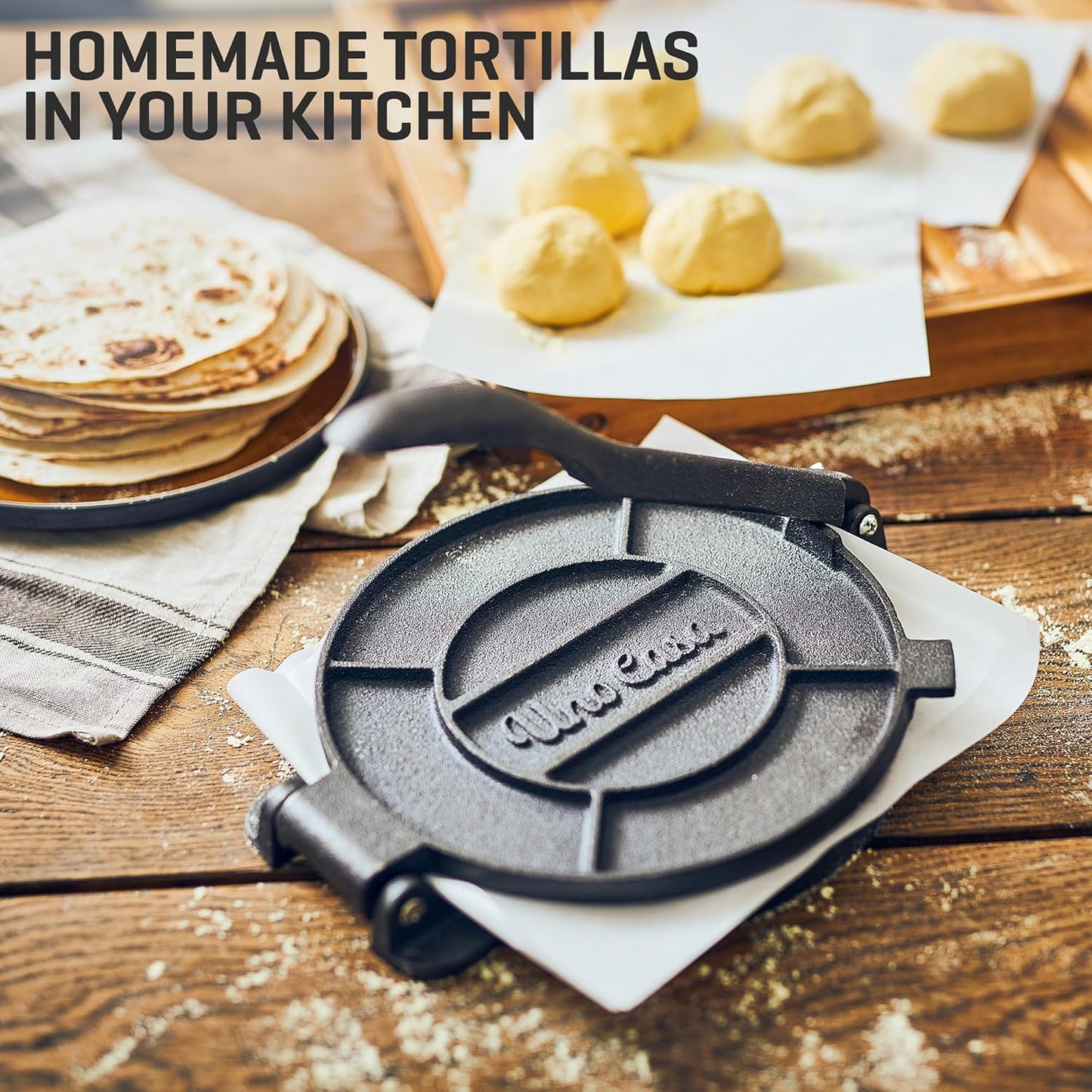 Tortilla-Presse mit Wärmer & Pergamentpapier, 8 Inch with Tortilla Warmer