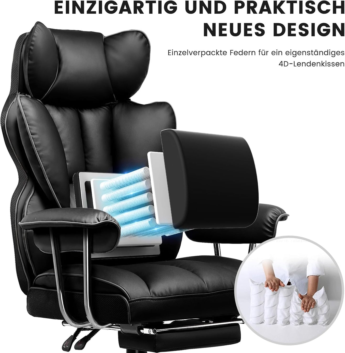 Ergonomischer Gaming Stuhl GT200 mit Fussstütze, Schwarz, Kunstleder