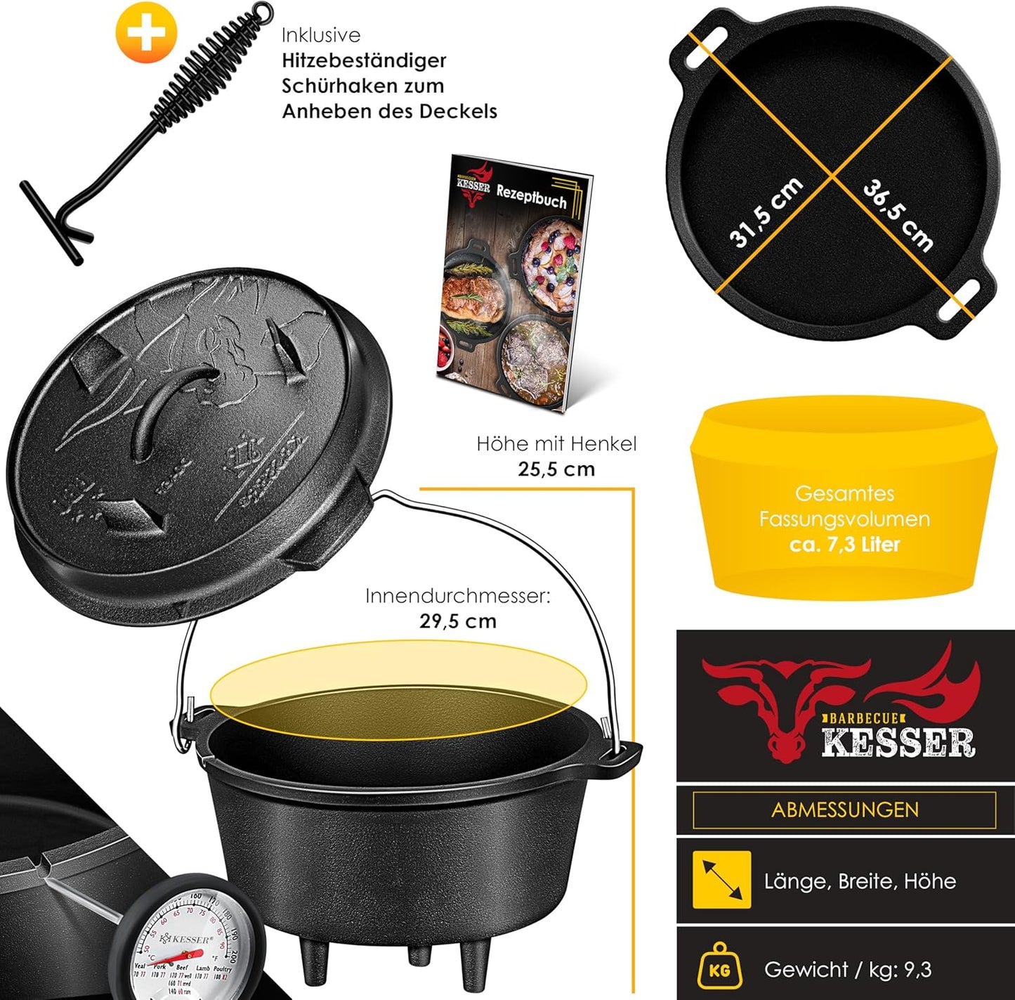 DO6P Dutch Oven Feuertopf mit Füssen, DO6P - 7.3 Liter / Topf mit Füsse
