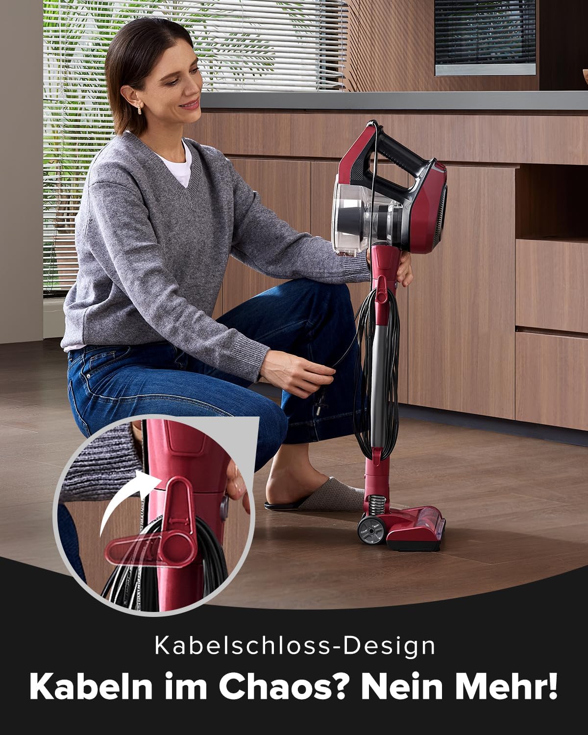 6-in-1 C8 Staubsauger mit Kabel, 60KPa, mit Bürstenrolle, Weinrot