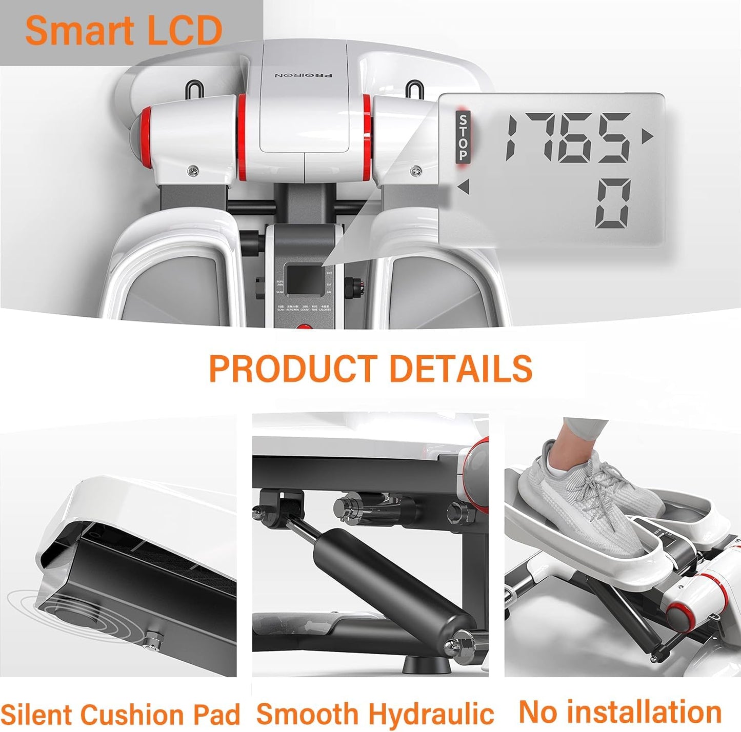 Stepper mit Display & Hydraulik-Zylindern, Weiss