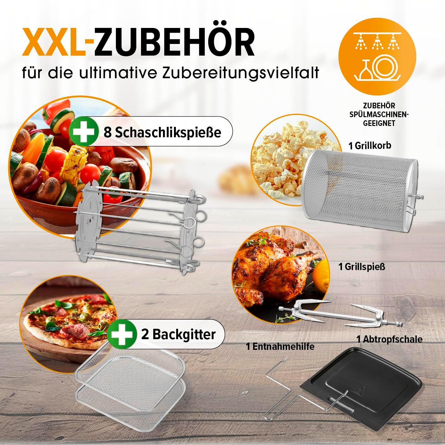 Heissluftfritteuse mit 10 Funktionen und Zubehörset, Mattschwarz 12 Liter
