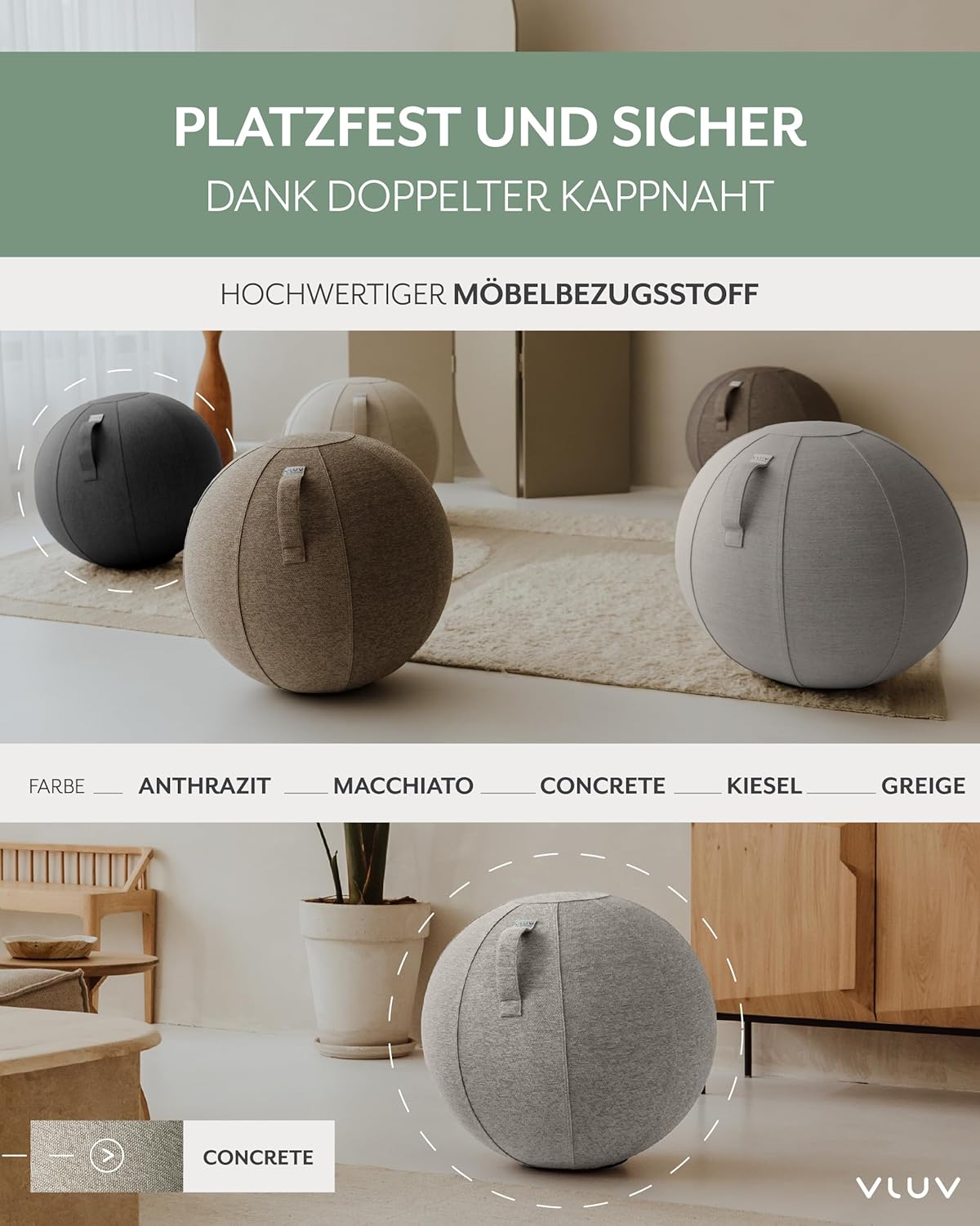 Ergonomischer Sitzball Stov, 60cm - 65cm GRAU