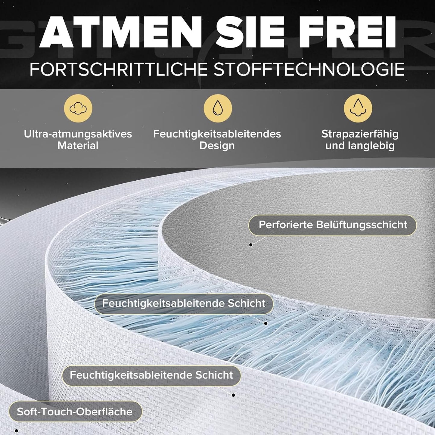 Ergonomischer Gaming-Stuhl, Grau High-Tech-Stoff