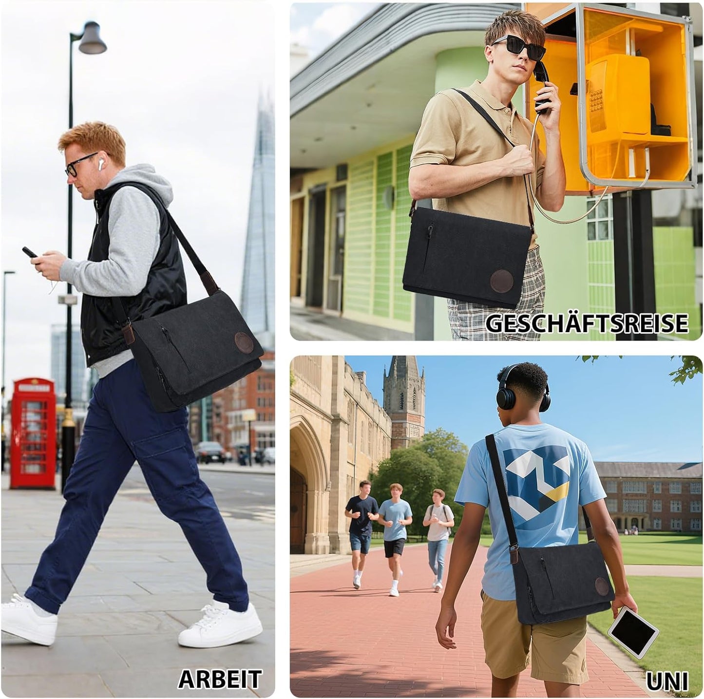 Laptoptasche für Herren, 14 Zoll Schwarz