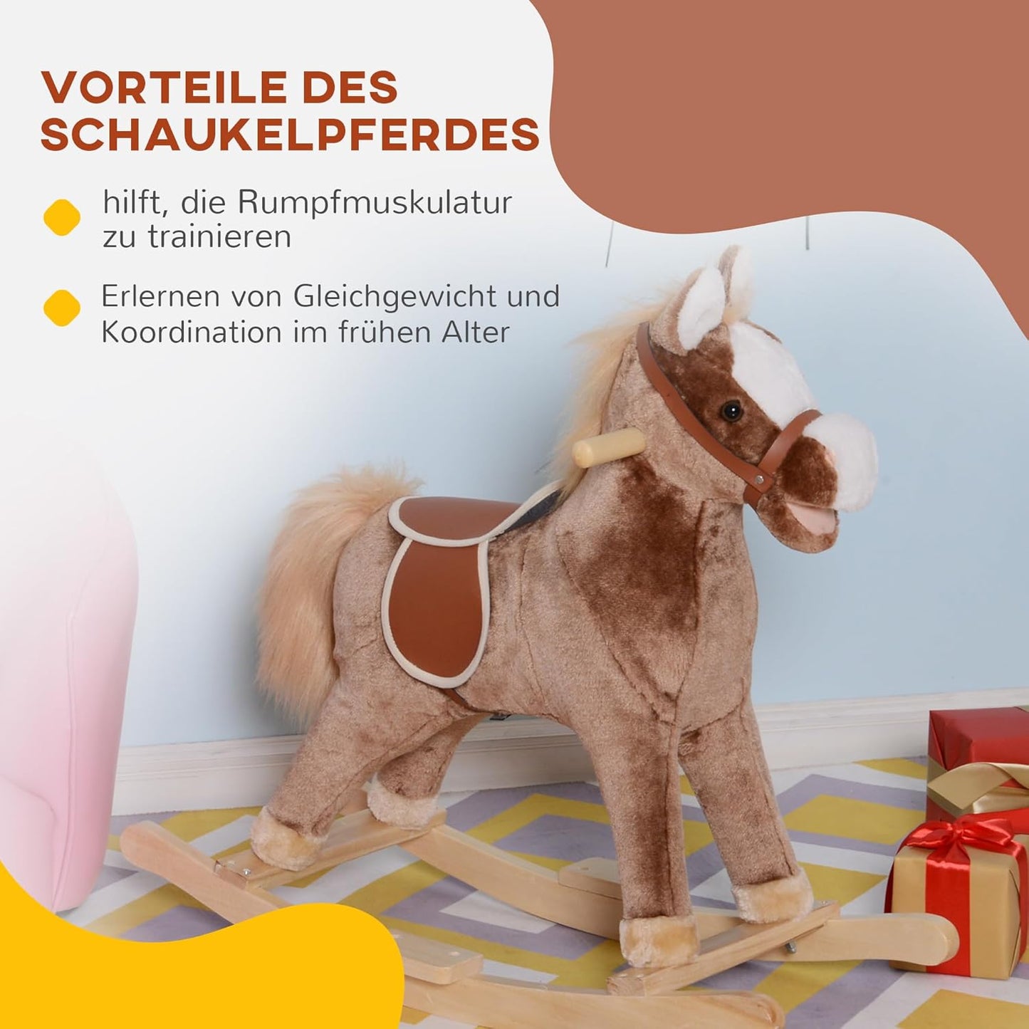 Schaukelpferd aus Plüsch mit Haltegriffen
