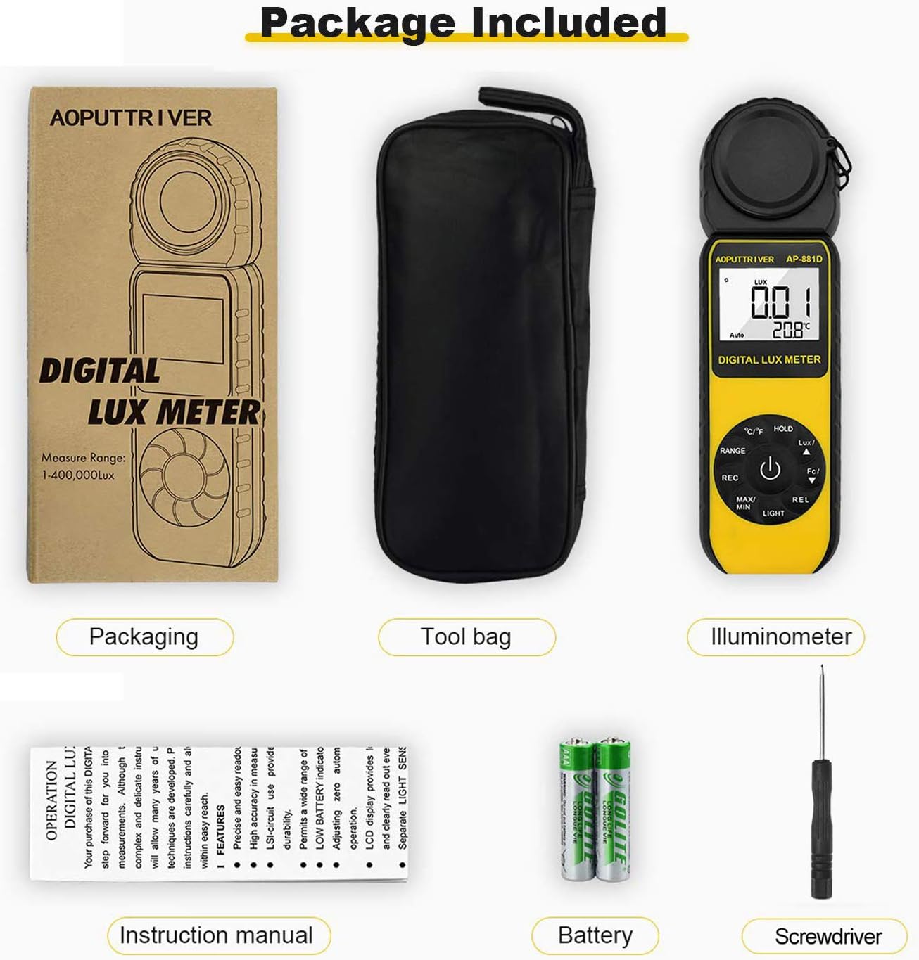 Digitaler Luxmeter AP-881D (bis 400.000 Lux), AP-881D(400.000LUX)