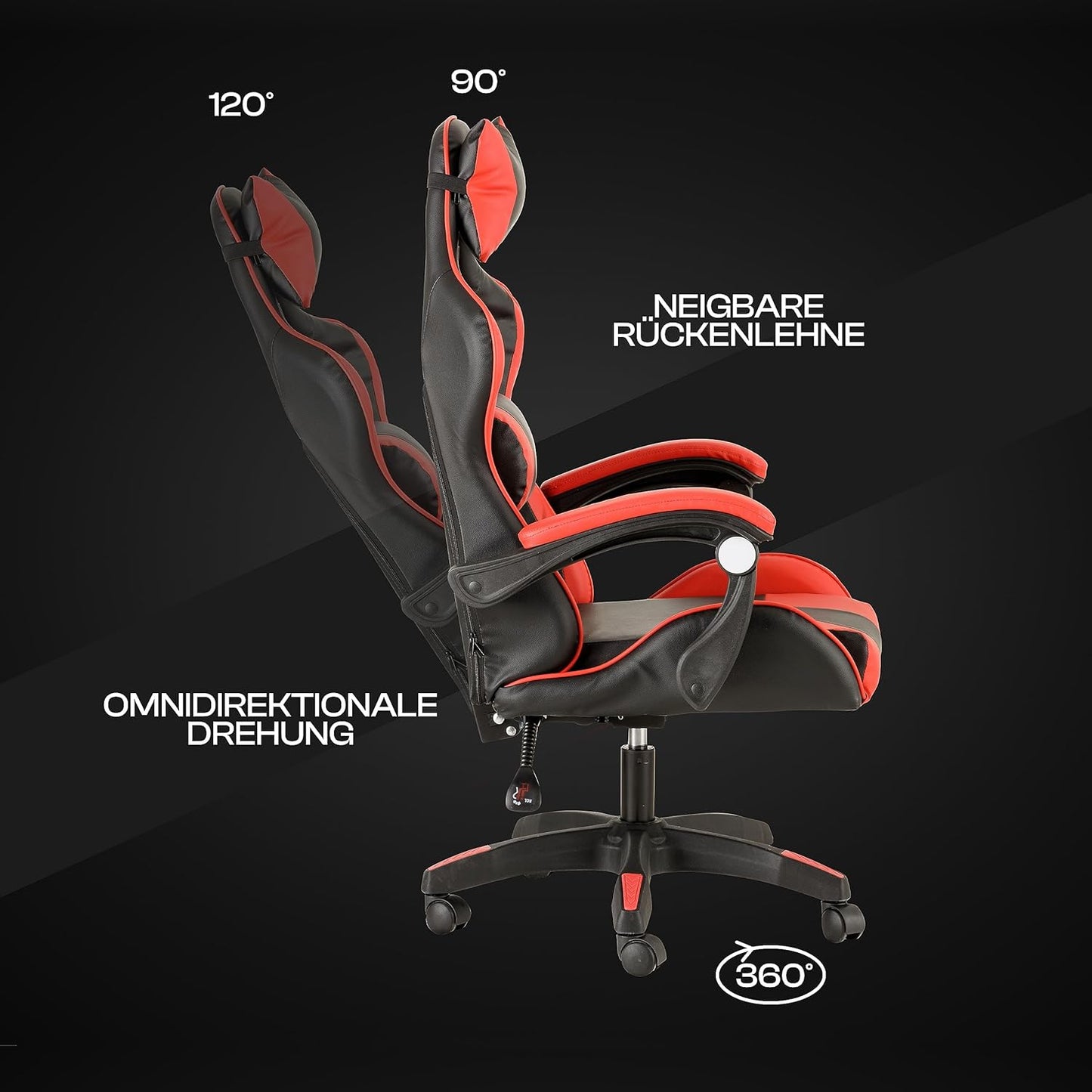 Ergonomischer Gaming-Stuhl HNR551 mit verstellbarer Rückenlehne, Rot