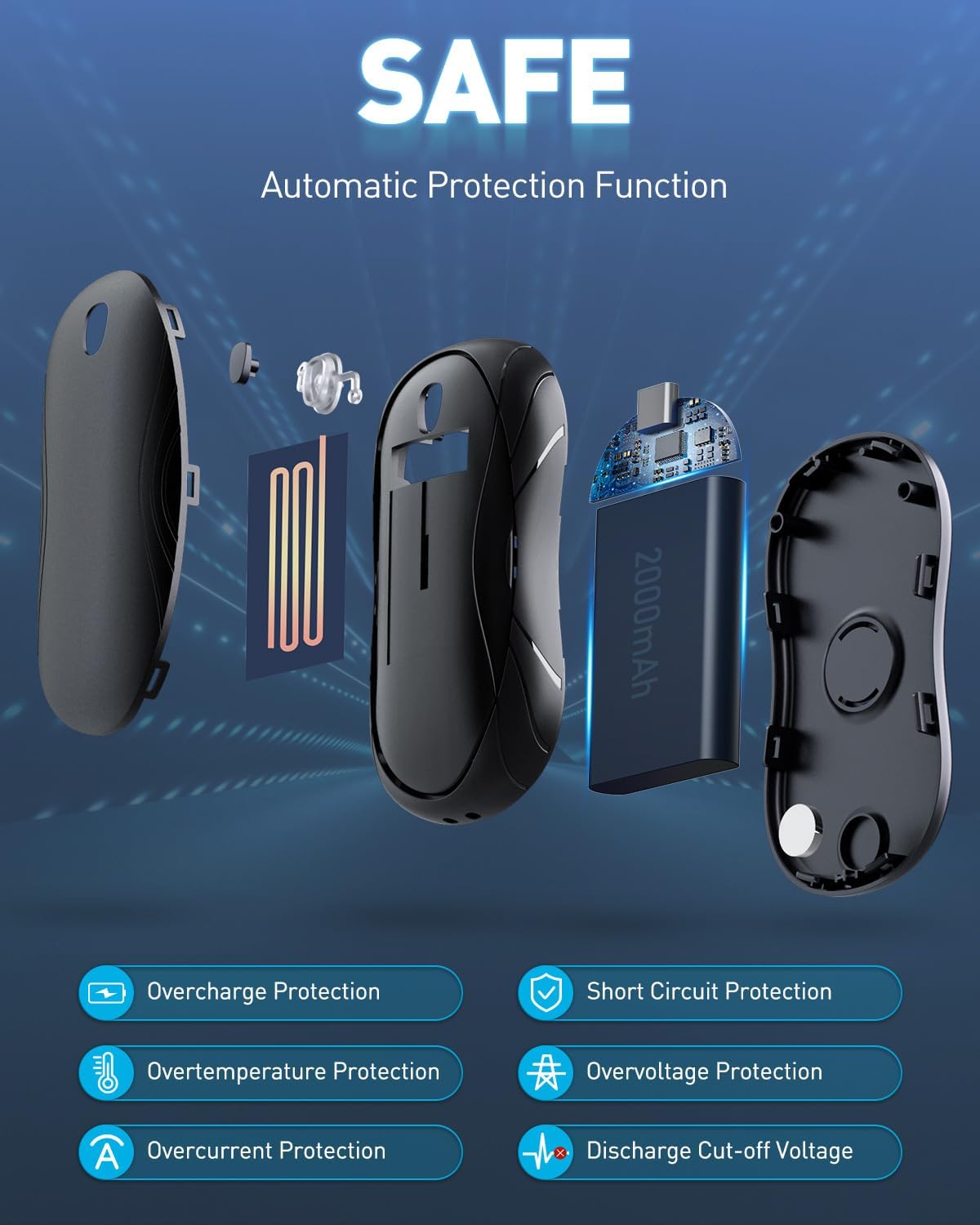 Wiederaufladbare Handwärmer mit Powerbank-Funktion, Schwarz