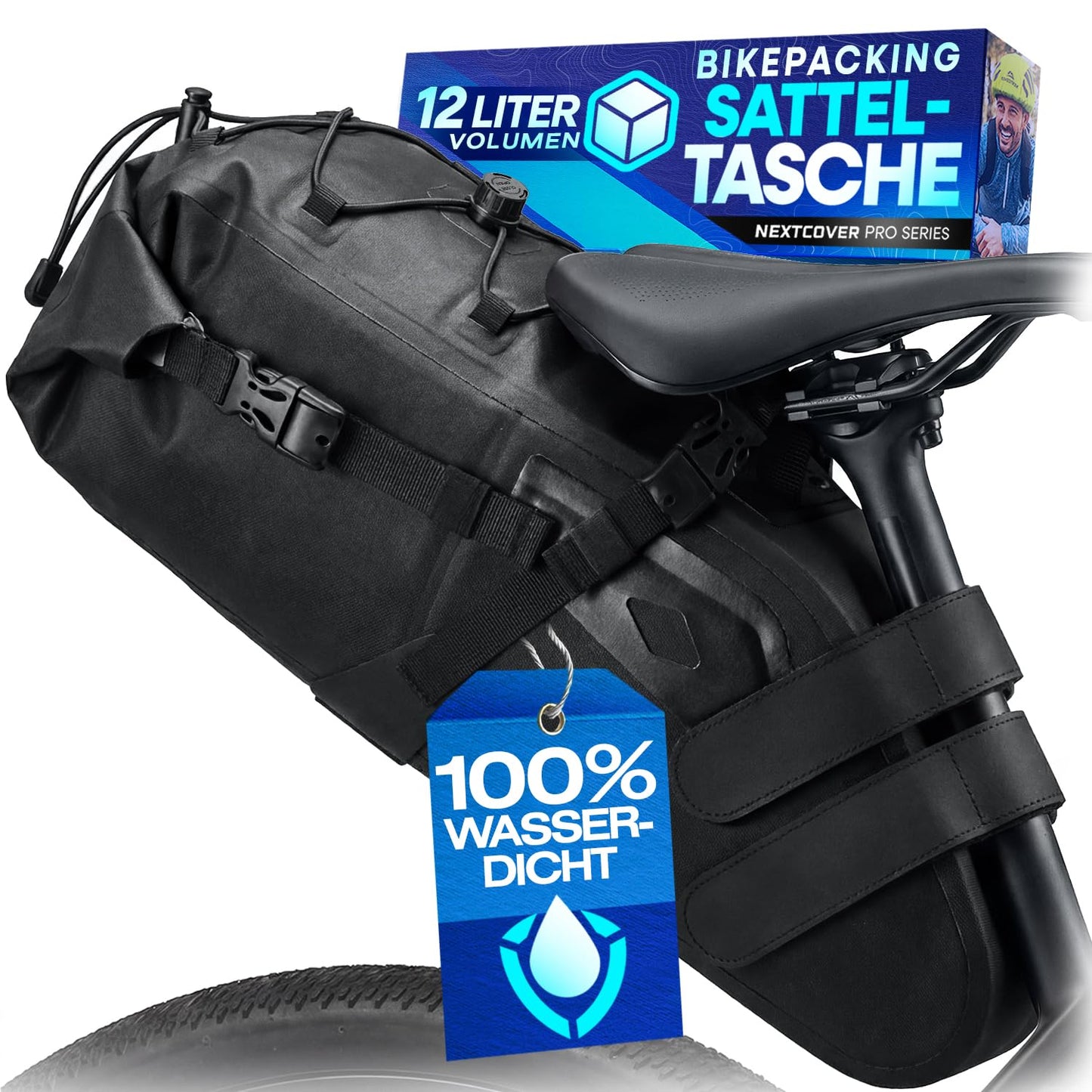 Bikepacking Satteltasche, Schwarz