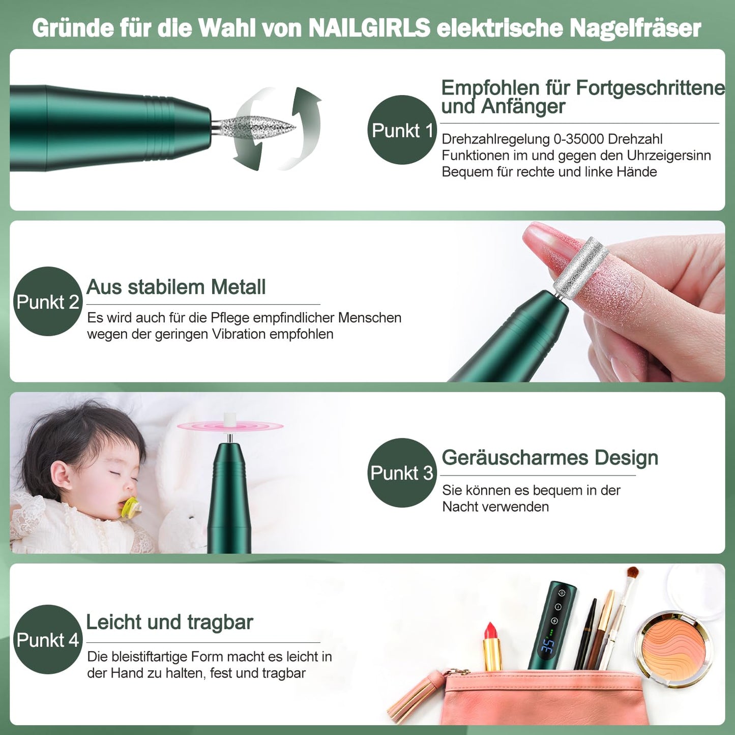 Nagelfräser Set, Grün