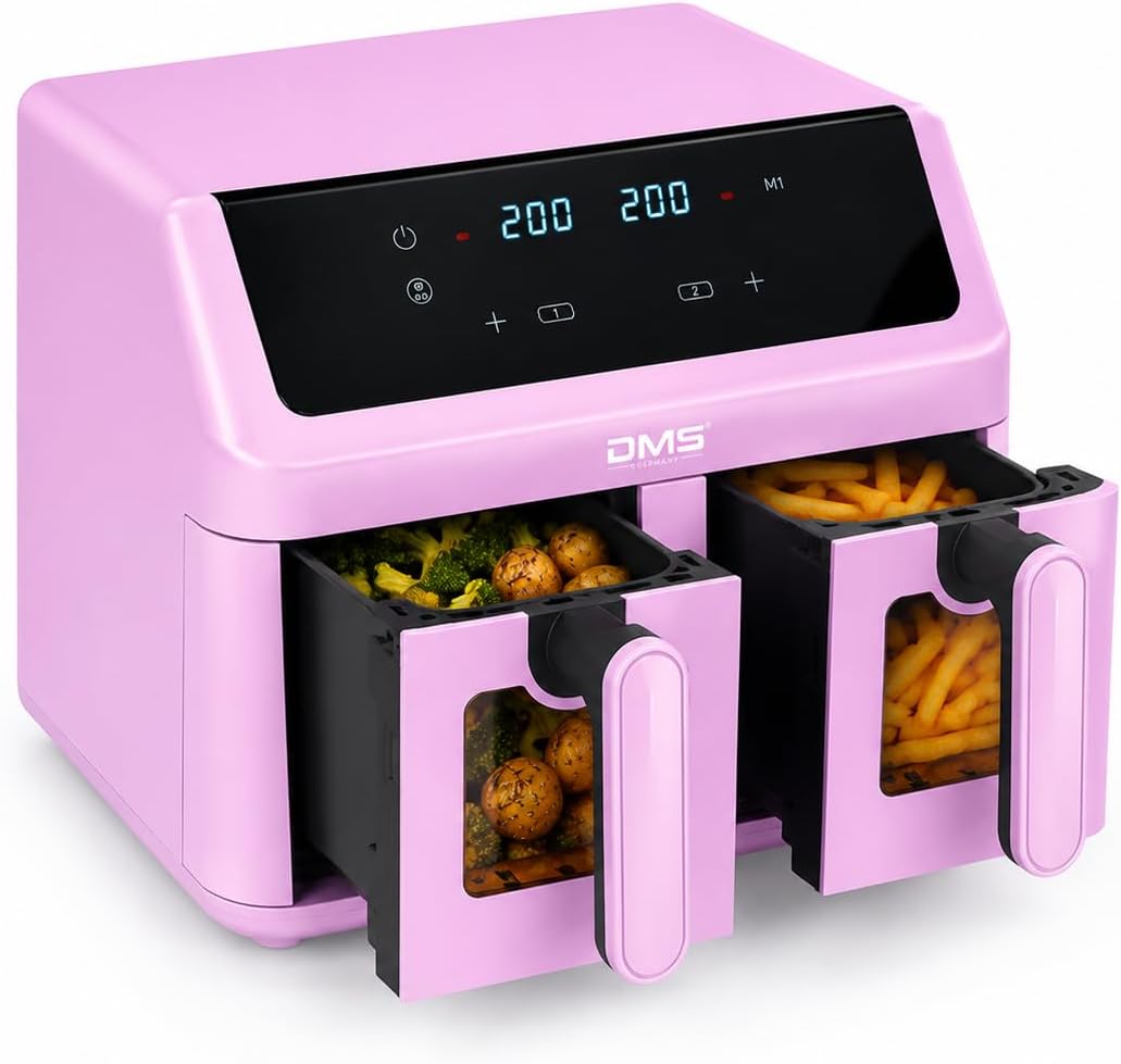 HF-9 Doppelkammer Heissluftfritteuse 9L, Digital Air Fryer, Rosa
