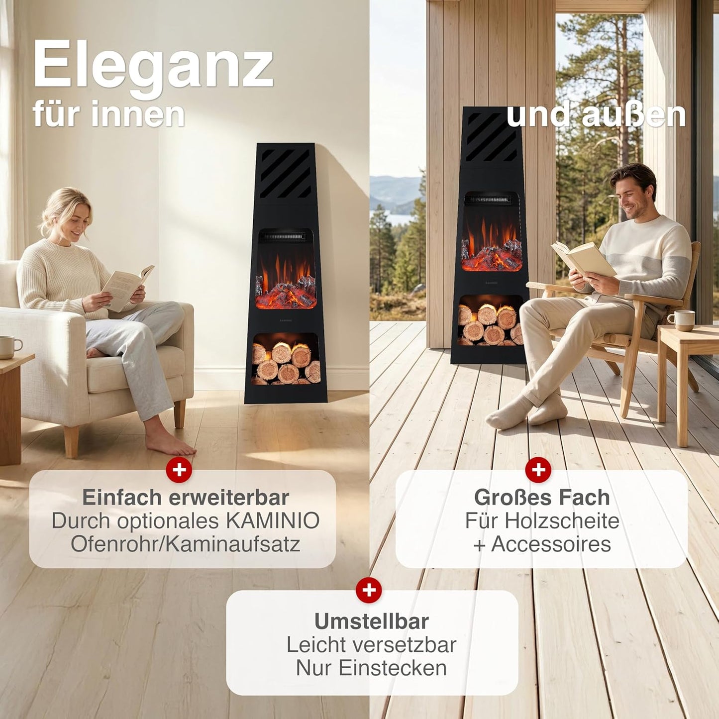 Elektrischer Terrassenofen mit Heizung und 3D-Flammeneffekt, XL