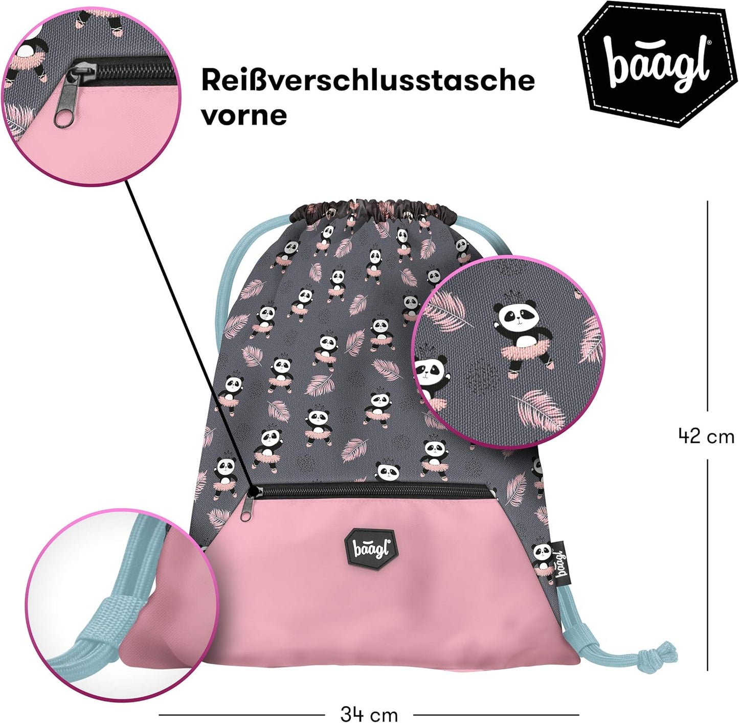 3-teiliges Schulranzen-Set, Panda Neu