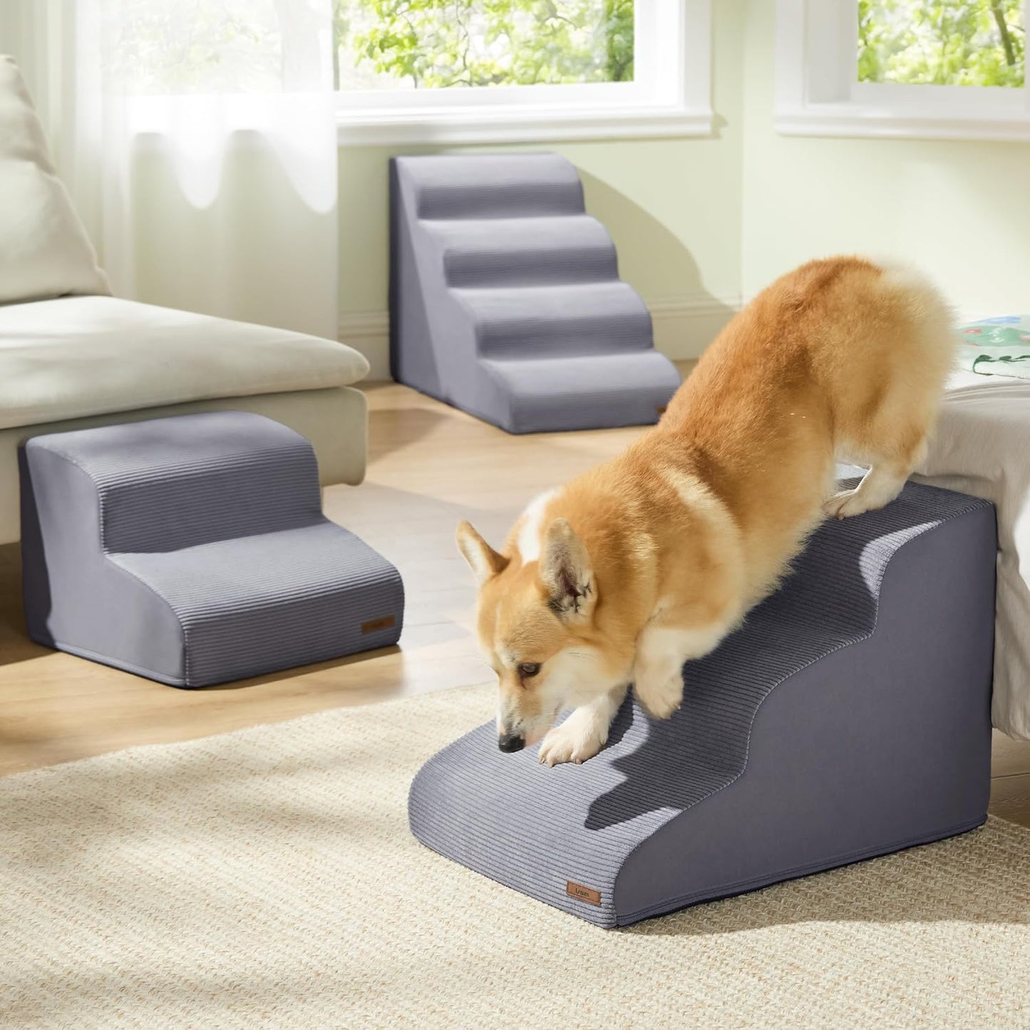 2-stufige Hundetreppe mit abnehmbarem Bezug, Grau 2-Stufen (40x40x30 cm)