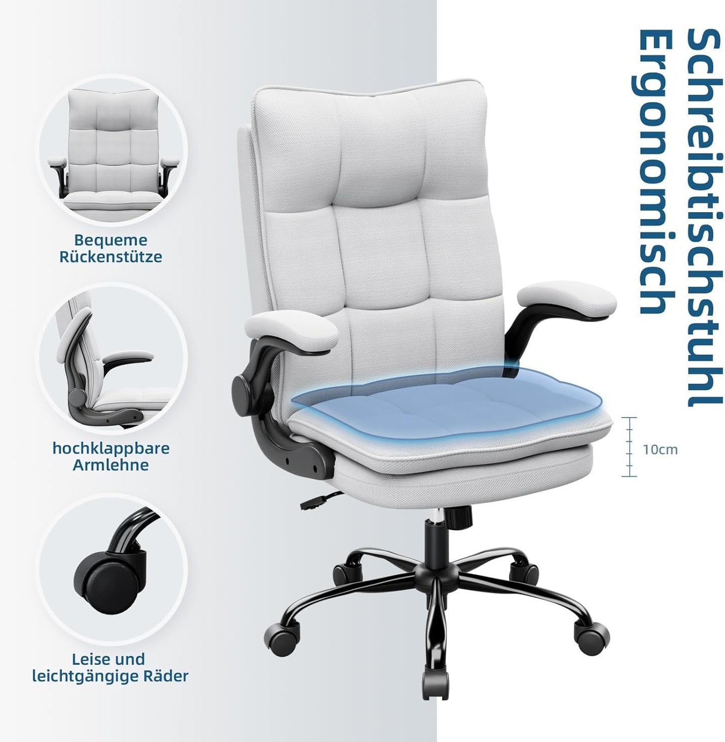 Ergonomischer Bürostuhl, Grau-Stoff