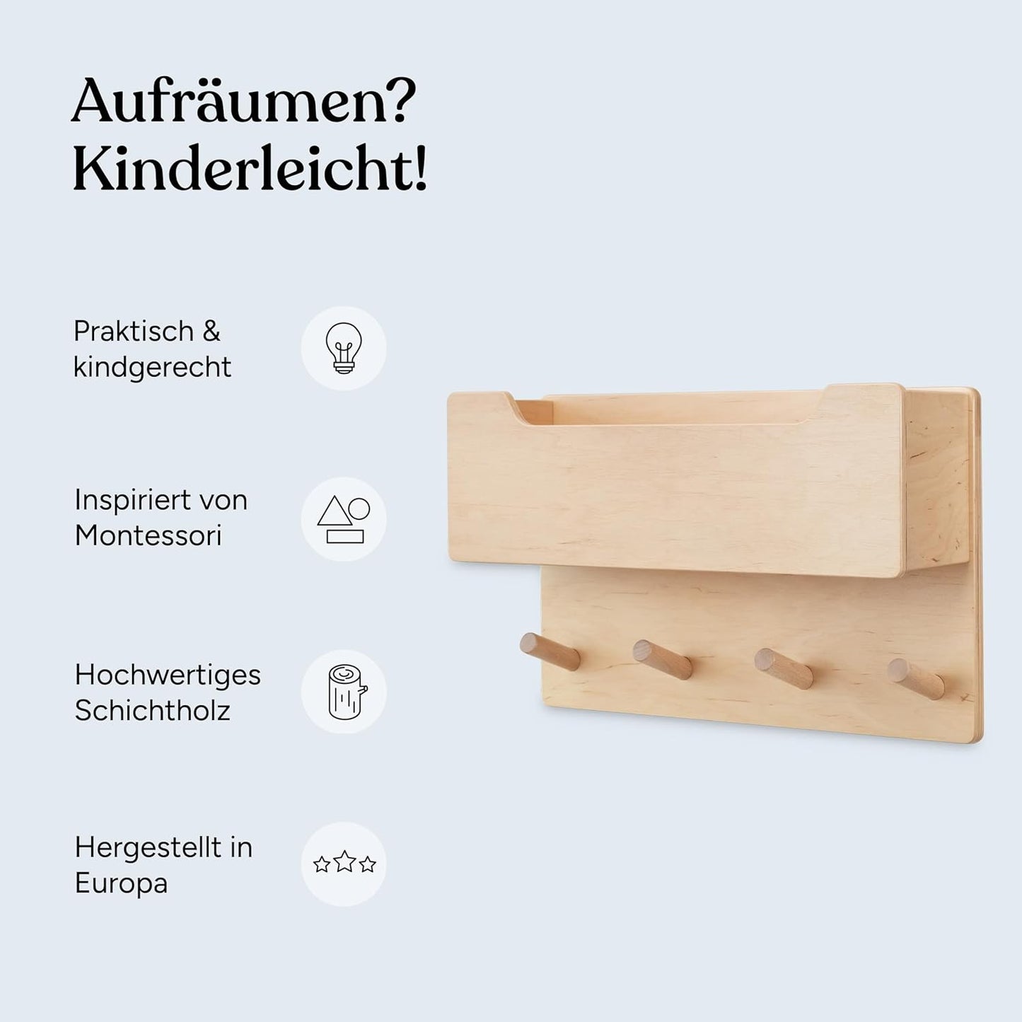 Kindergarderobe mit Kleiderhaken, Klein (ohne Sichtfenster) Weiß Lackiert