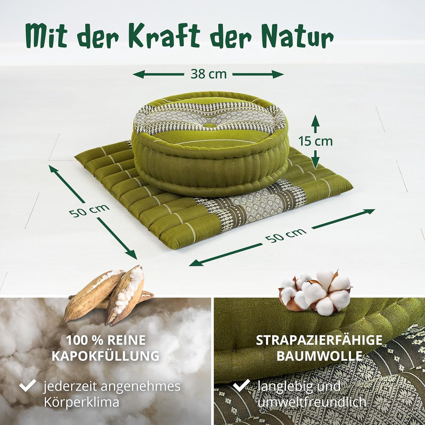 Meditationsset mit Matte und Kissen, Grün