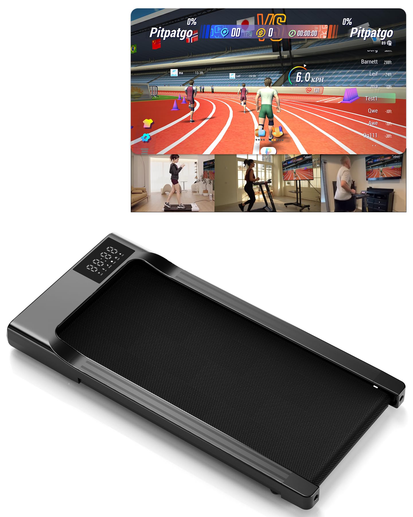 Walking Pad mit Steigung & App-Funktion, Schwarz 100cm