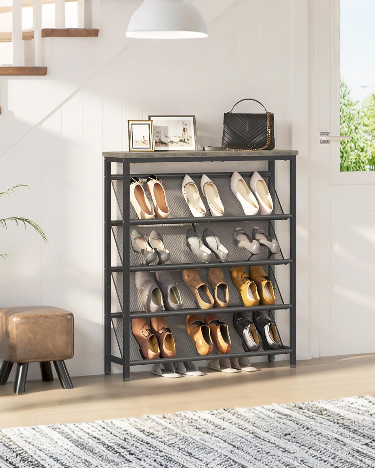 5-stufiges Schuhregal, Greige, Schwarz 75 x 20 x 105 cm