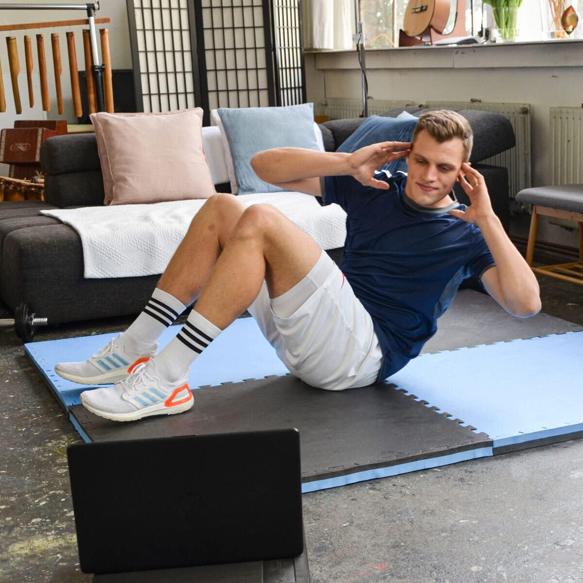Profi Kampfsportmatte 90x90cm für Zuhause, 1 Matte 90 x 90 cm Blau Schwarz