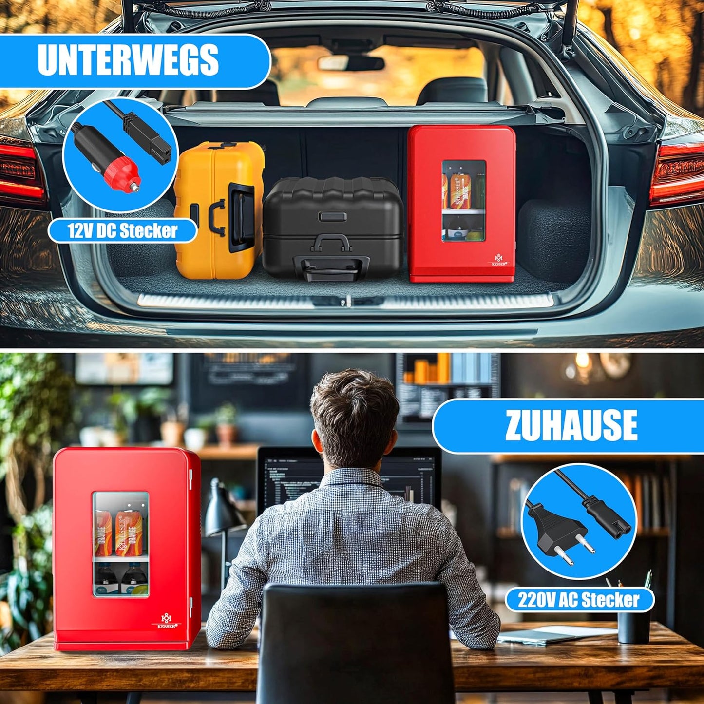2in1 Mini Kühlschrank mit Kühl- und Heizfunktion, 15L Rot