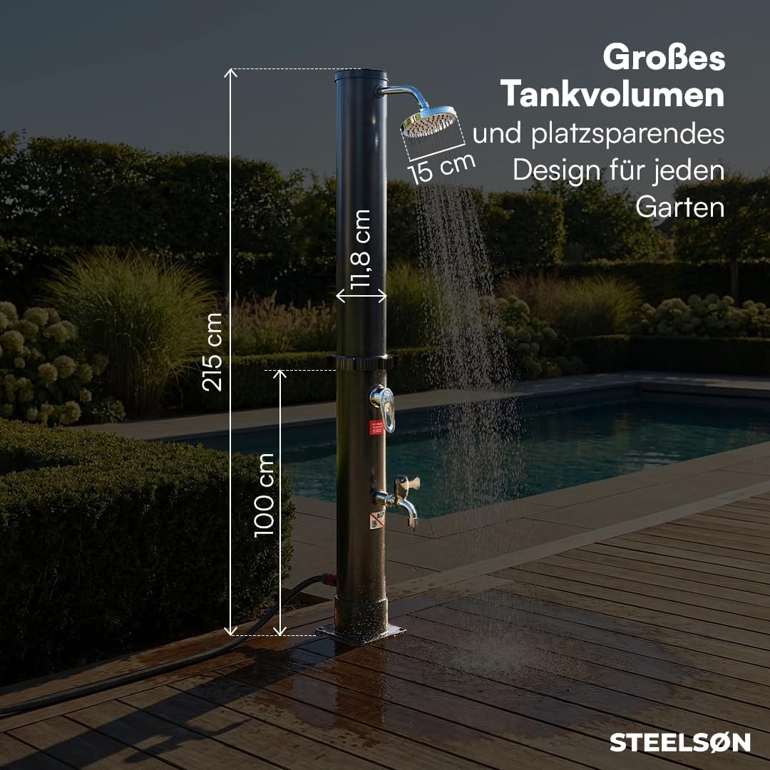 Solar Gartendusche Velion mit Fuss- und Regenduschkopf, 20L ohne Boden