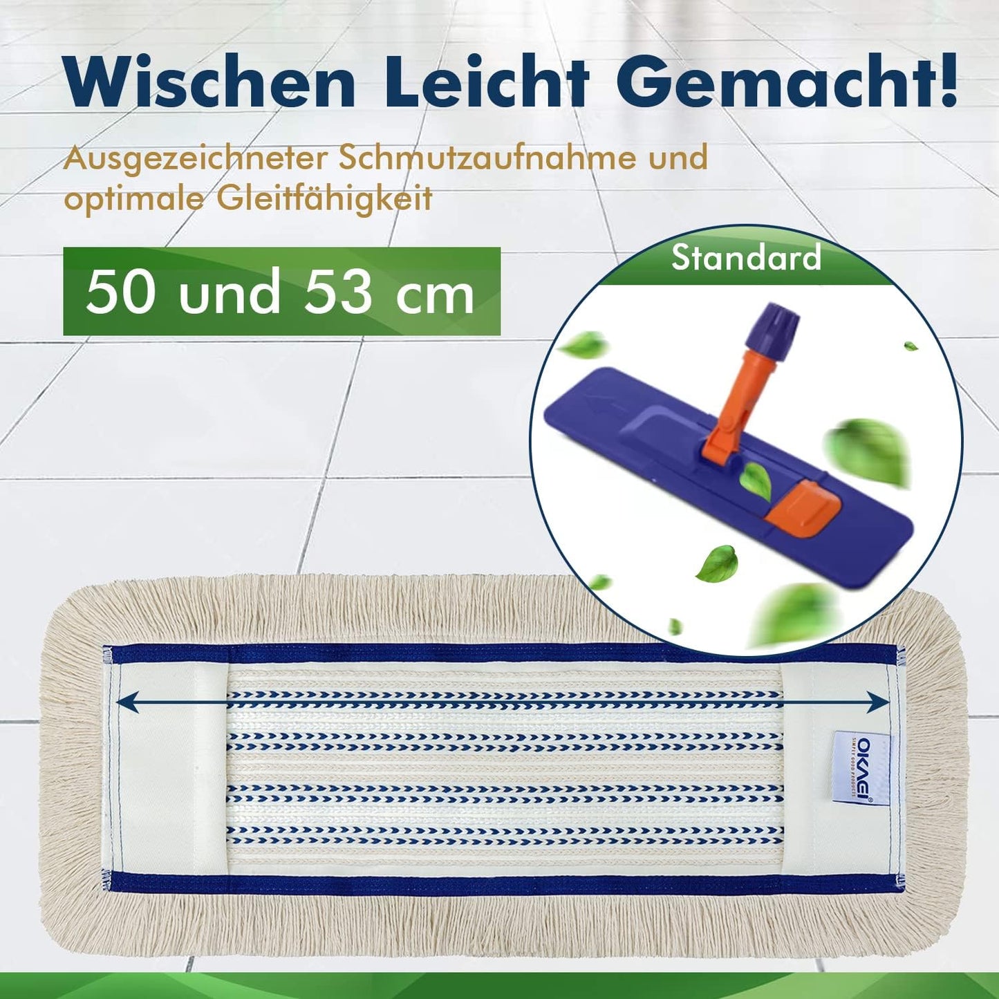10-teiliges Wischmopp-Bezüge Set, 50 cm, 10 Stück Hospital Mop Beige