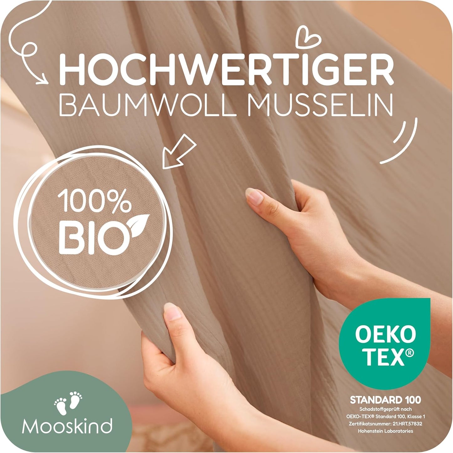 Hausbett Himmel aus Musselin, Dunkelbeige H420 x B135 cm (1er Pack)