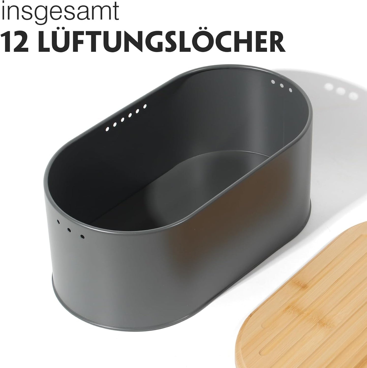 Metall-Brotbox mit Bambusdeckel, grosse Kapazität, 8l-grau-35*19,3*15,5cm