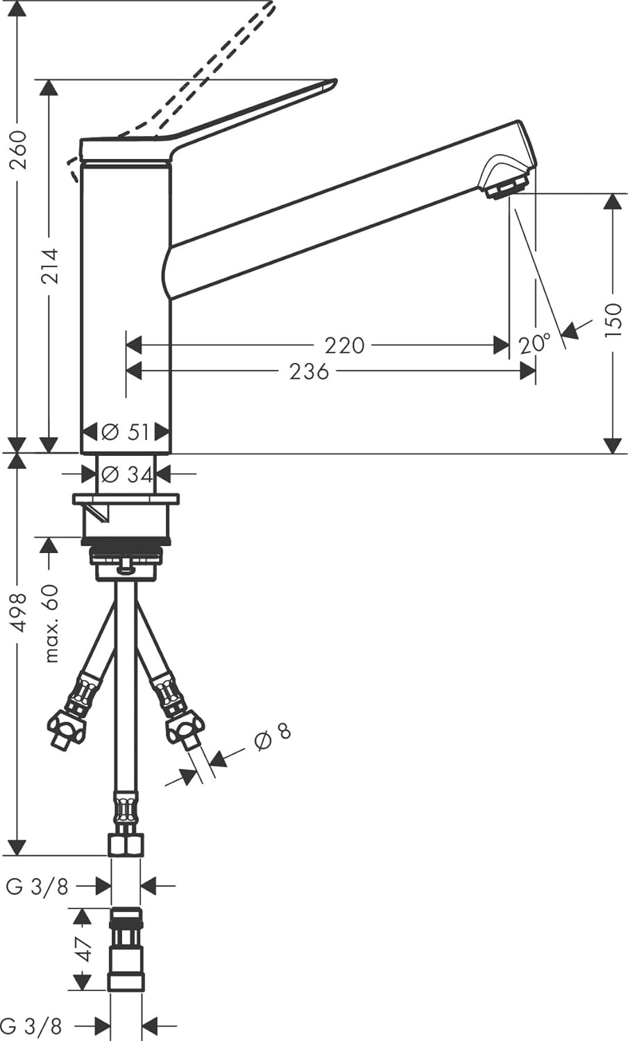 Niederdruckküchenarmatur Zesis M33, Chrom Auslaufhöhe 150mm / 1 Strahlart mit Schwenkauslauf / Niederdruck
