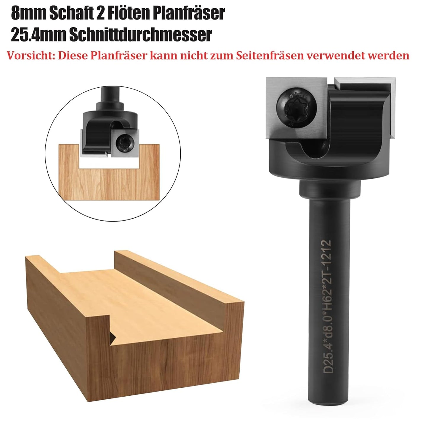 Planfräser mit Wendeplatten, S=8,D=25.4 2 Flöten
