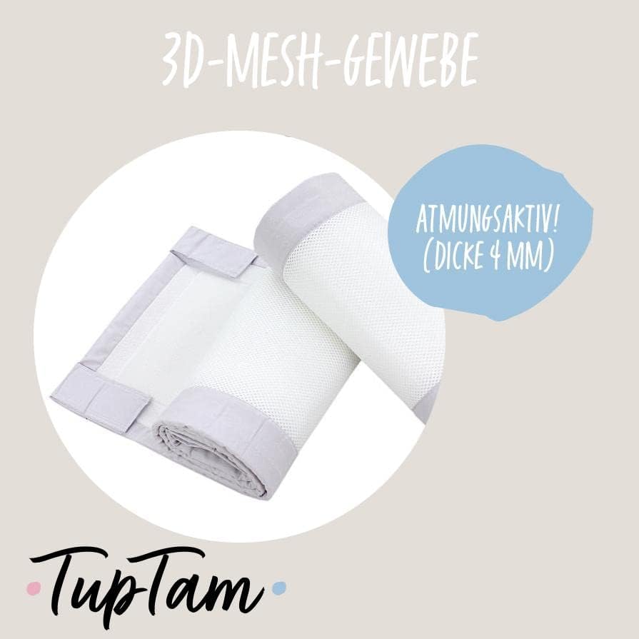Bettumrandung 2er-Set, ca. 128 x 30 cm (für Babybett 140x70) Weiss / Grau