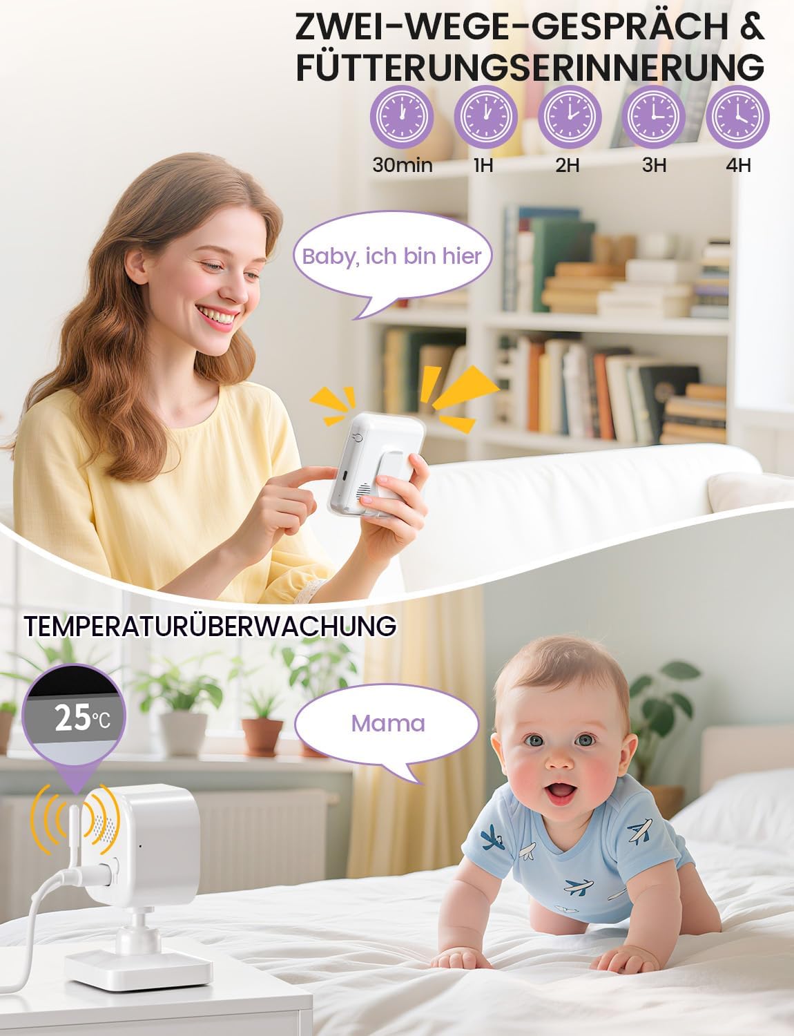 Babyphone mit Kamera und 2-Wege-Audio, 2.8 Zoll