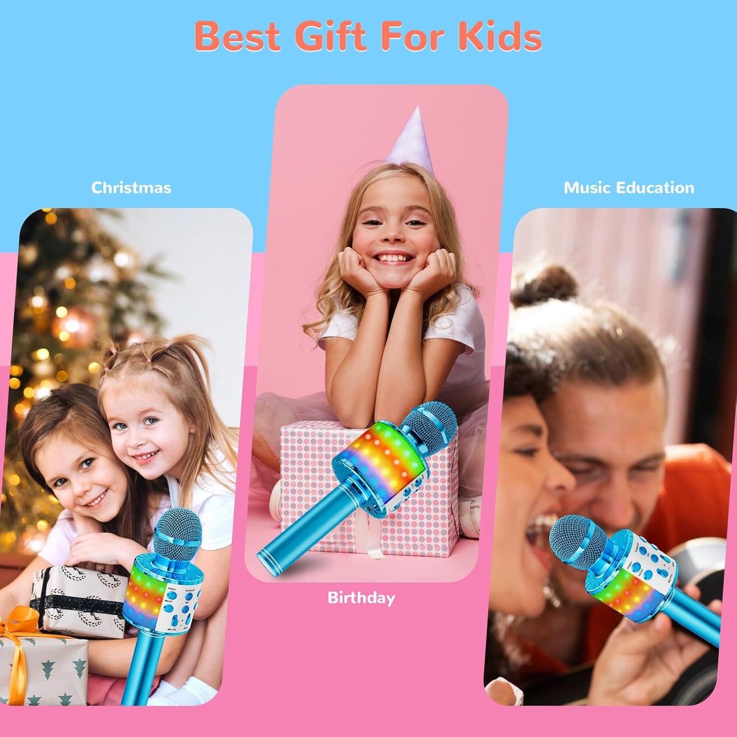 Karaoke-Mikrofon für Kinder mit Stimmenverzerrer, Blau