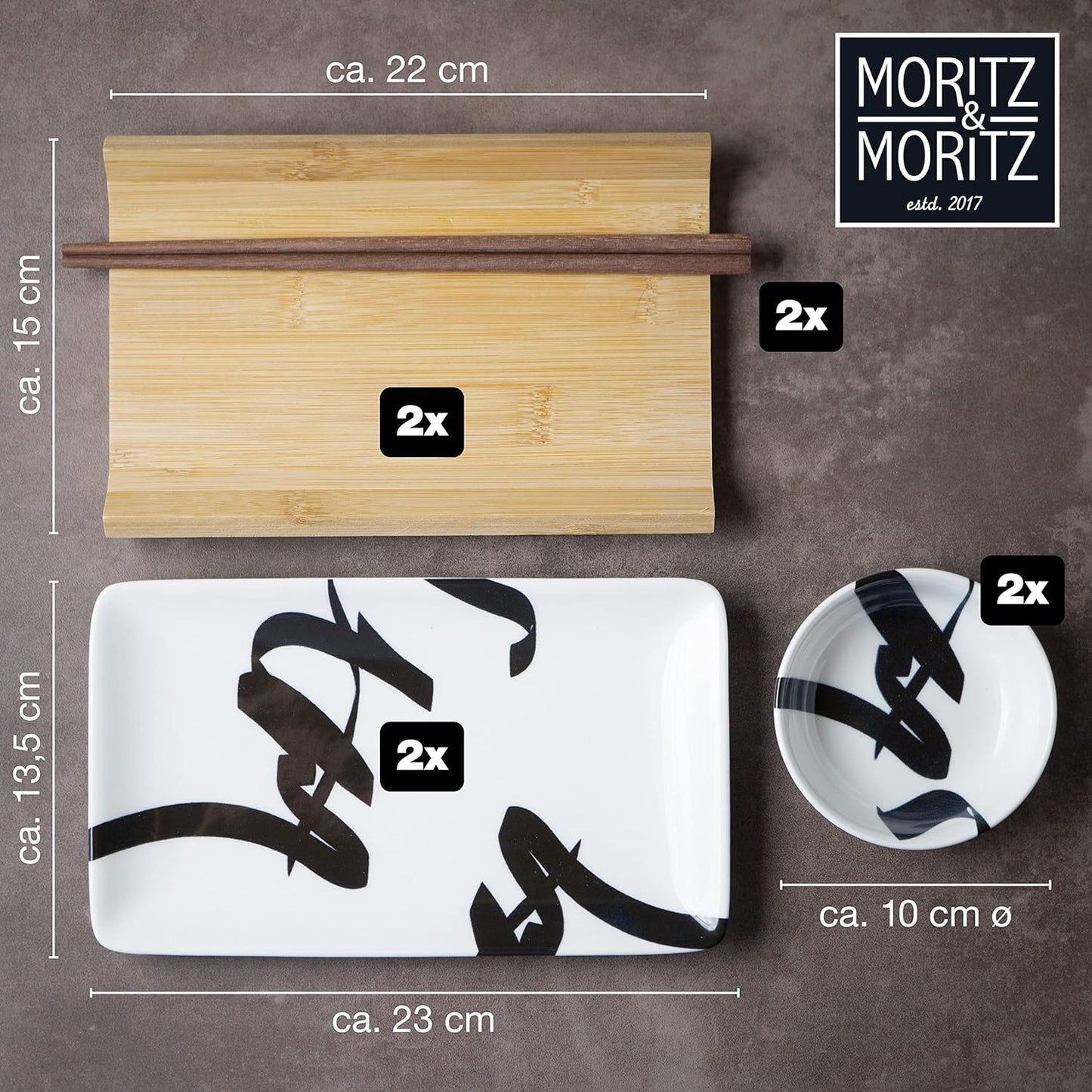 Sushi Geschirr Set, Pinselschrift Schwarz