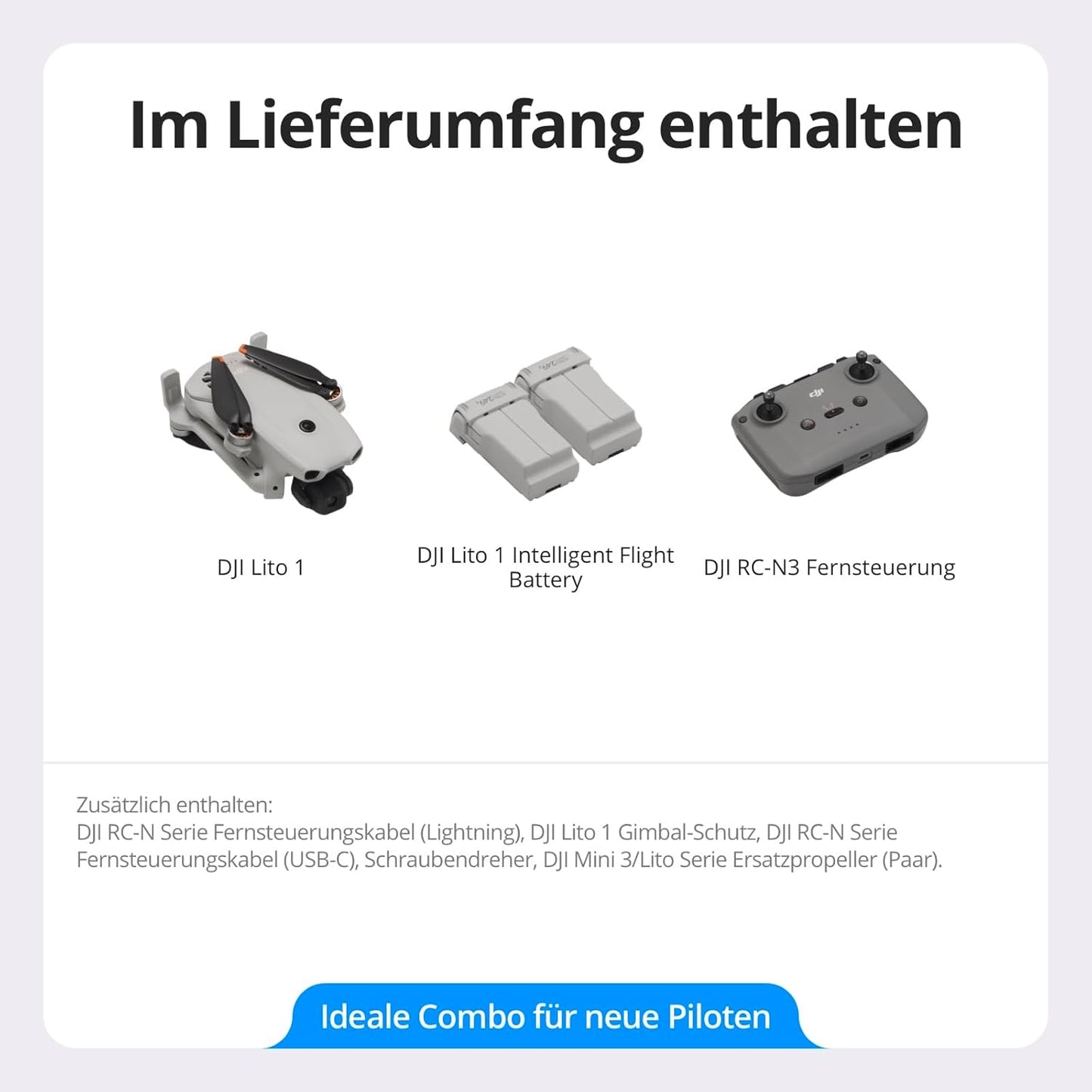 Lito 1 Combo Drohne mit 4K Kamera & 2 Akkus, DJI Lito 1 Combo mit zwei Akkus (DJI RC-N3)