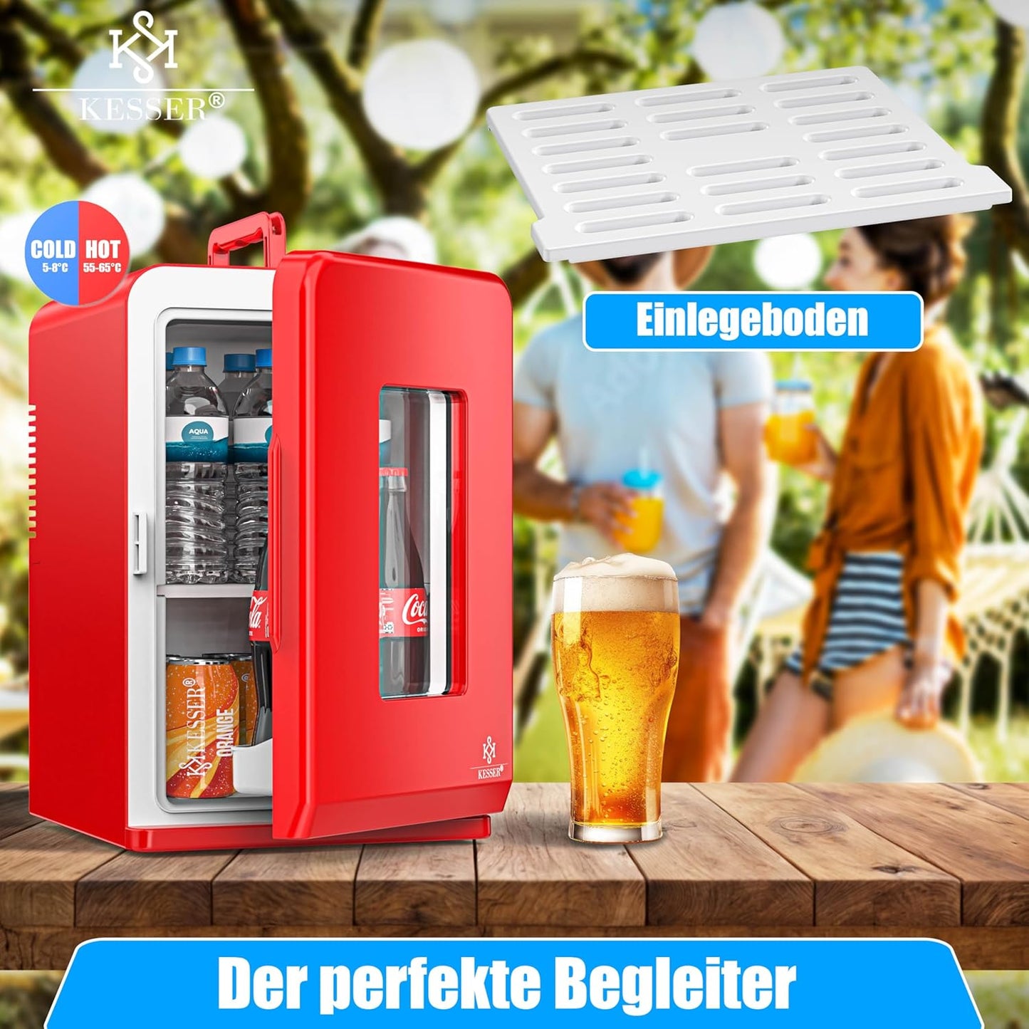 2in1 Mini Kühlschrank mit Kühl- und Heizfunktion, 15L Rot