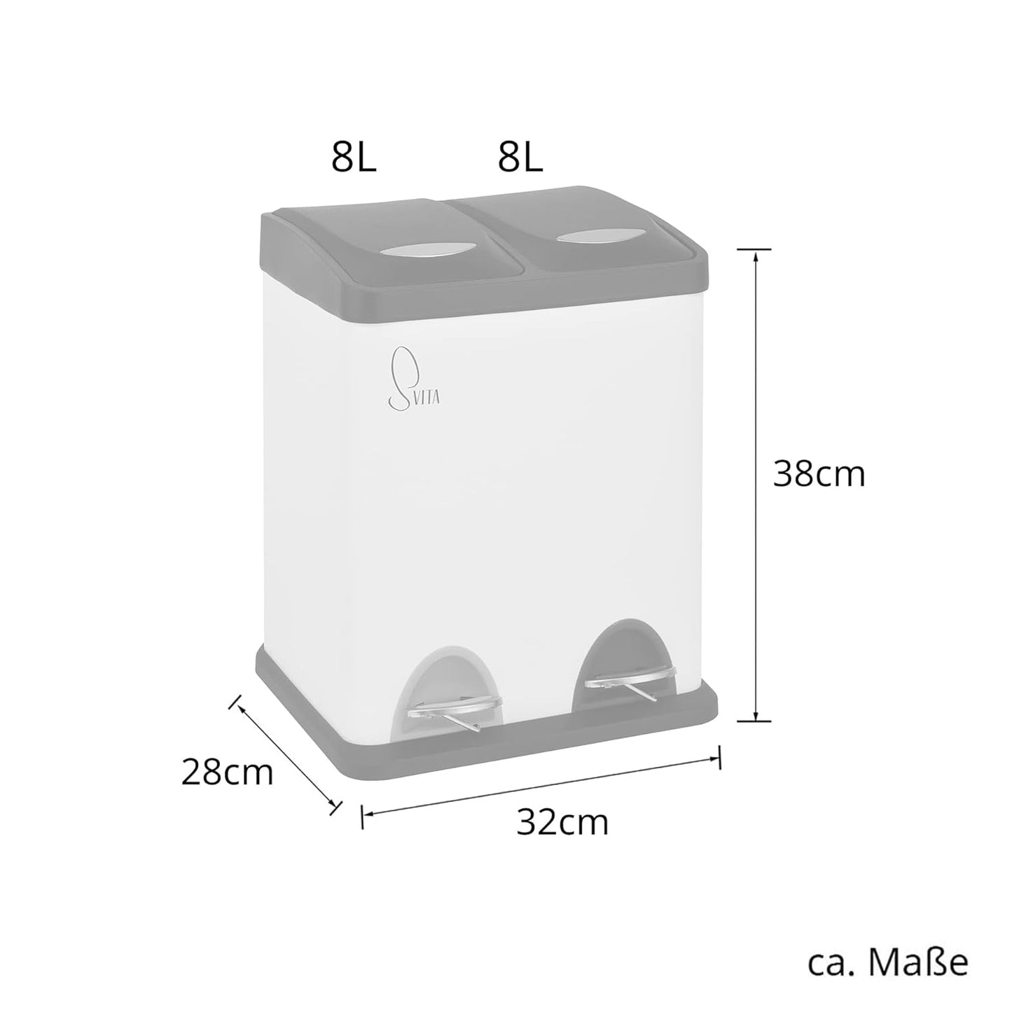 Treteimer TC2X8, 2x8 Liter, mit Softclose-Deckel, Weiss