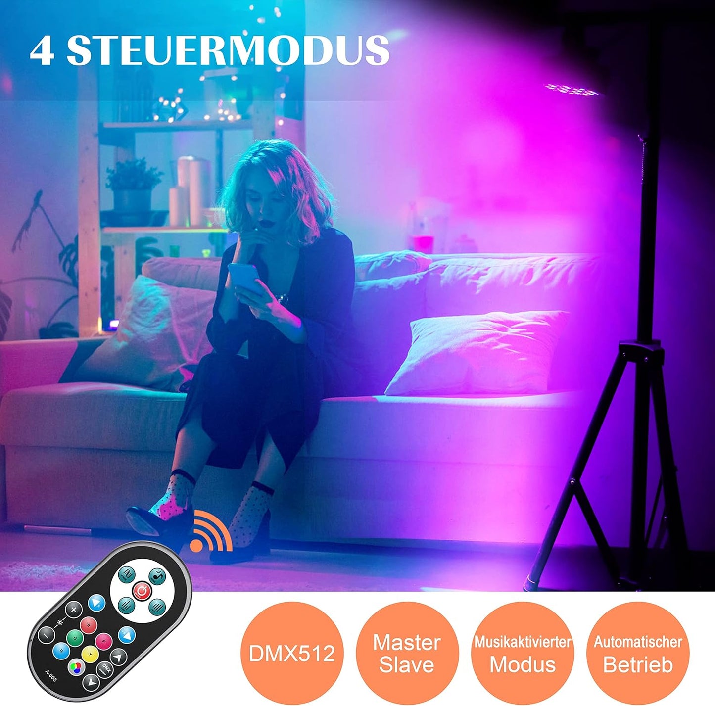 LED Par Strahler Set (10 Stück, RGB) mit Fernbedienung, Par -10 Stücke