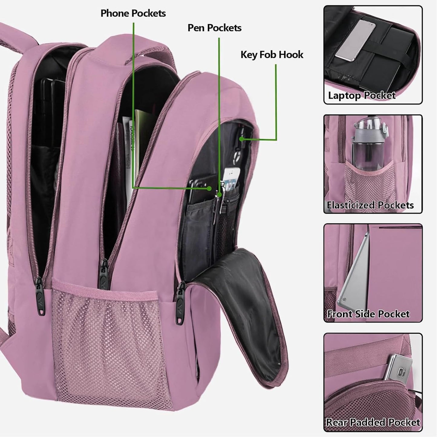 Business Laptop Rucksack mit USB Ladeanschluss, 15.6" Lila