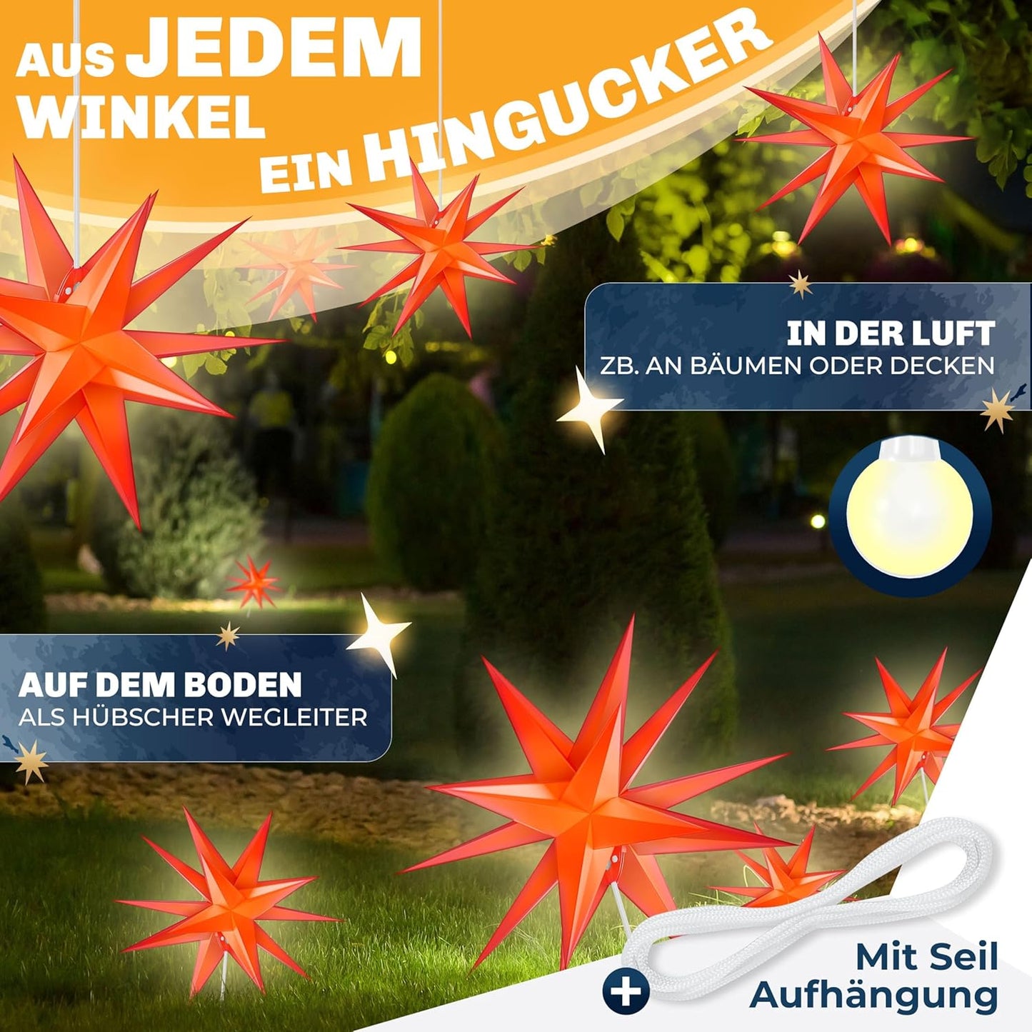 3D-Leuchtstern, Rot - mit Timer 100cm