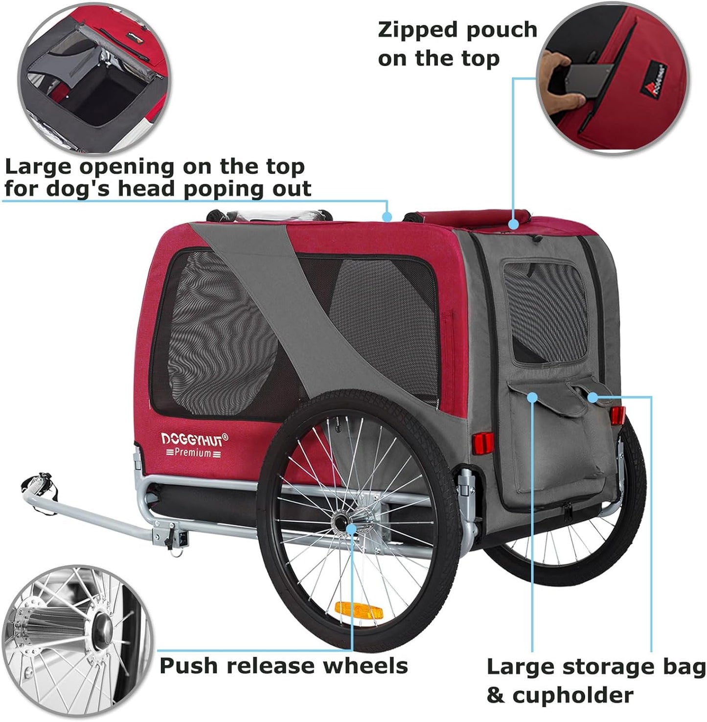 Premium XL Hundefahrradanhänger bis 45 kg, ROT
