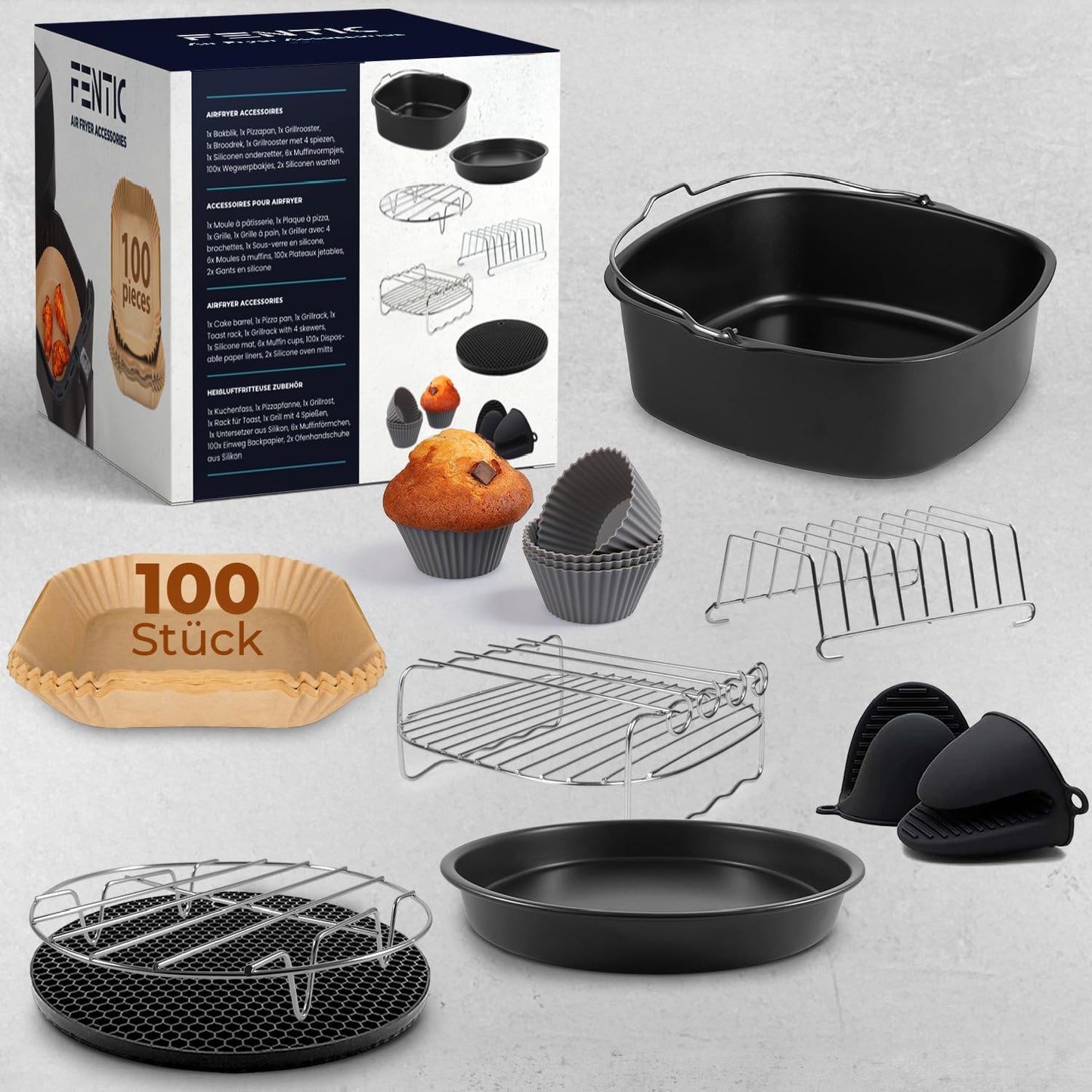 19-teiliges Heissluftfritteusen Zubehör Set, 100 Backpapier