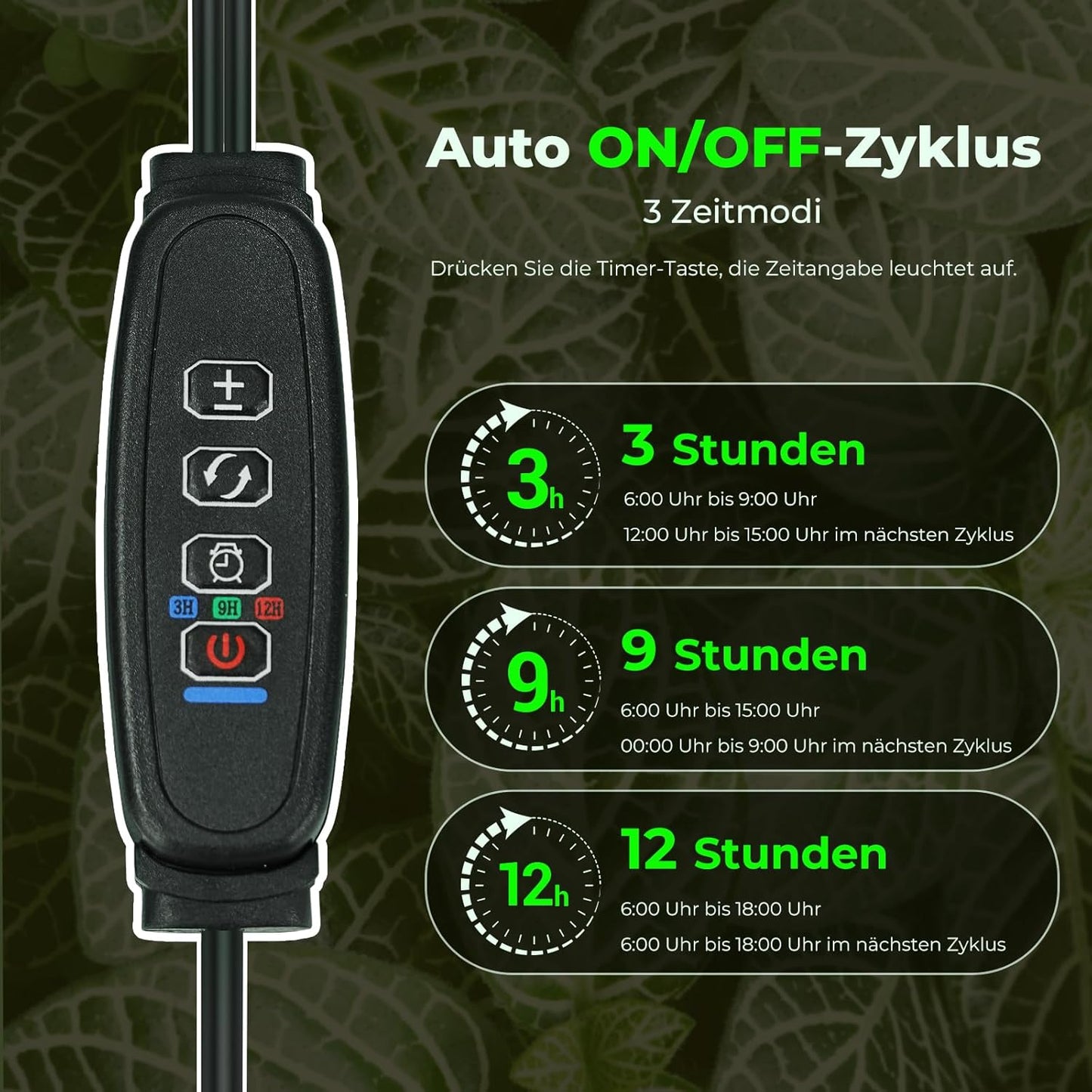LED Pflanzenlampe Vollspektrum mit Timer & Dimmer, 8 W